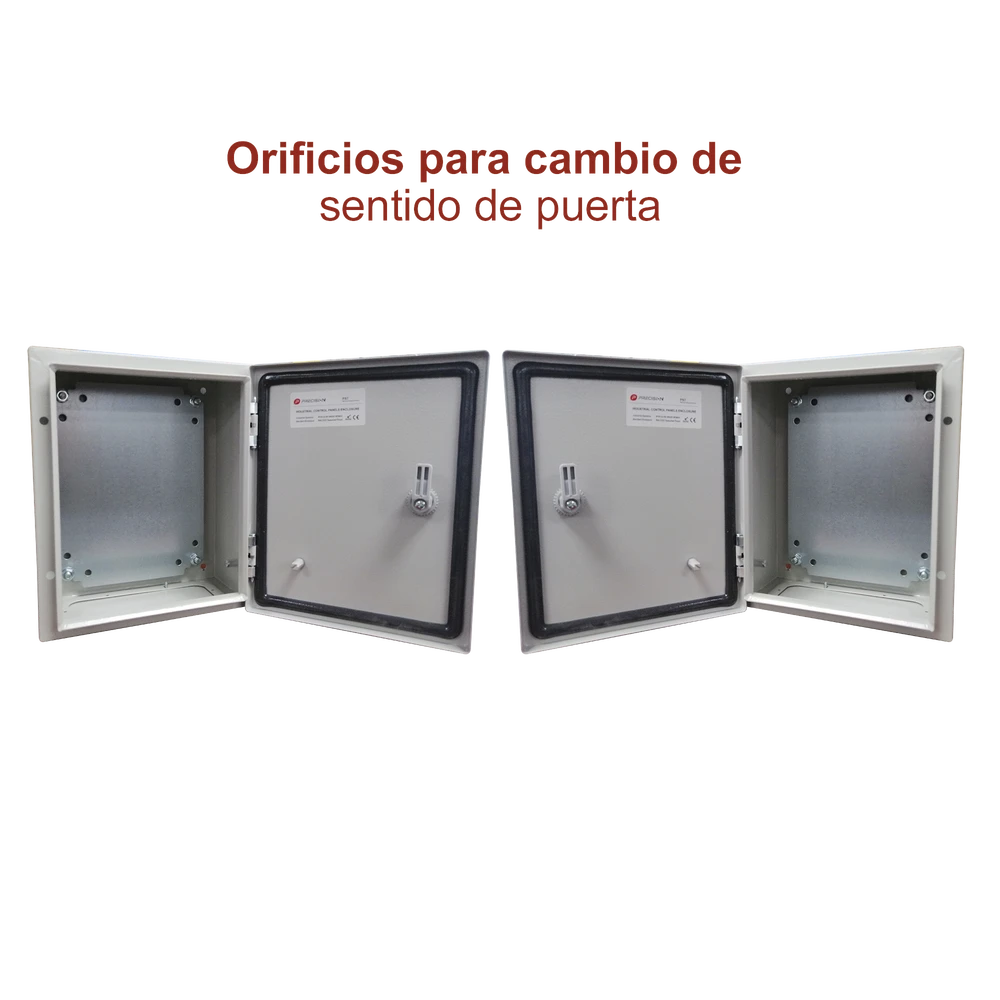GABINETE DE ACERO IP66 USO EN INTEMPERIE (300 X 400 X 200 MM) CON PLACA TRASERA INTERIOR Y COMPUERTA INFERIOR ATORNILLABLE (INCLUYE CHAPA Y LLAVE).-Gabinetes para Exterior-PRECISION-Bsai Seguridad & Controles