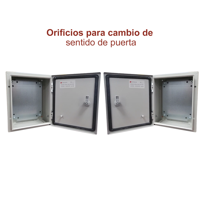 GABINETE DE ACERO IP66 USO EN INTEMPERIE (300 X 400 X 200 MM) CON PLACA TRASERA INTERIOR Y COMPUERTA INFERIOR ATORNILLABLE (INCLUYE CHAPA Y LLAVE).-Gabinetes para Exterior-PRECISION-Bsai Seguridad & Controles