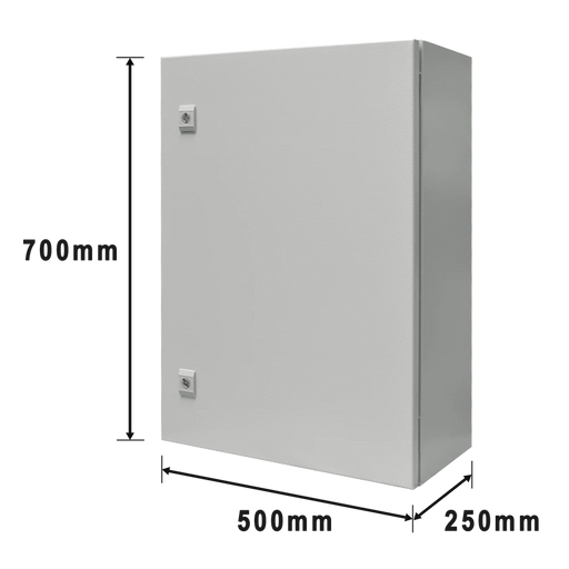 GABINETE DE ACERO IP66 USO EN INTEMPERIE (500 X 700 X 250 MM) CON PLACA TRASERA INTERIOR Y COMPUERTA INFERIOR ATORNILLABLE (INCLUYE CHAPA Y LLAVE).-Gabinetes para Exterior-PRECISION-Bsai Seguridad & Controles