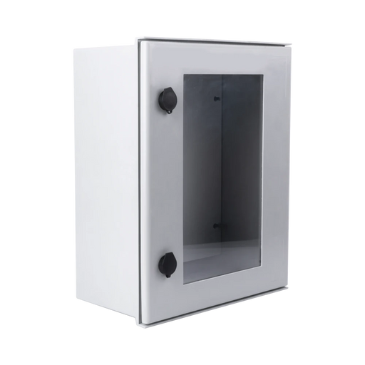 GABINETE DE POLIÉSTER IP66 PUERTA TRANSPARENTE, USO EN INTEMPERIE (400 X 500 X 200 MM) CON PLACA TRASERA INTERIOR (INCLUYE CHAPA Y LLAVE).-Gabinetes para Exterior-PRECISION-Bsai Seguridad & Controles