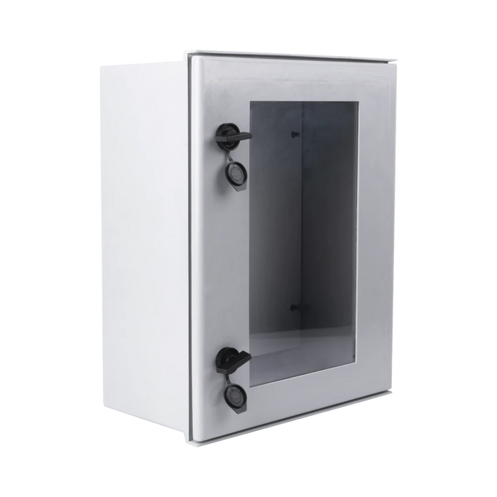 GABINETE DE POLIÉSTER IP66 PUERTA TRANSPARENTE, USO EN INTEMPERIE (400 X 500 X 200 MM) CON PLACA TRASERA INTERIOR (INCLUYE CHAPA Y LLAVE).-Gabinetes para Exterior-PRECISION-Bsai Seguridad & Controles