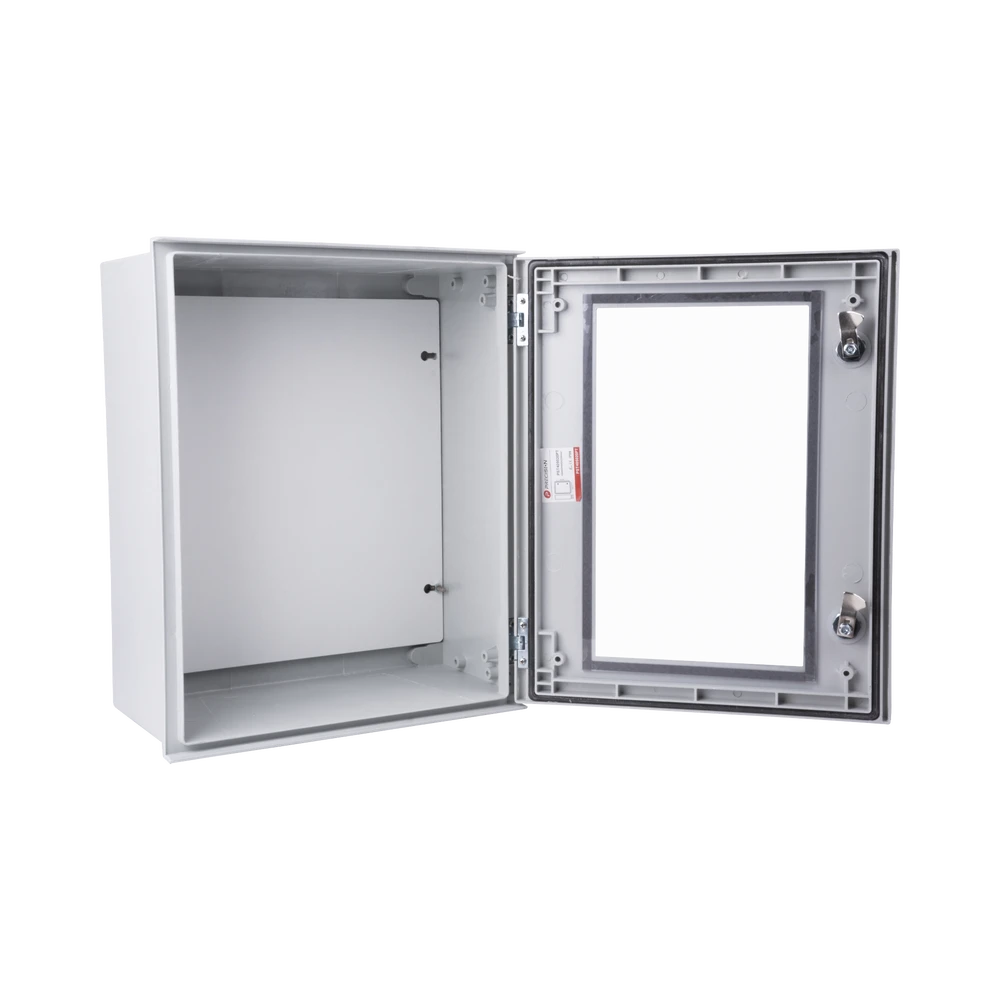 GABINETE DE POLIÉSTER IP66 PUERTA TRANSPARENTE, USO EN INTEMPERIE (400 X 500 X 200 MM) CON PLACA TRASERA INTERIOR (INCLUYE CHAPA Y LLAVE).-Gabinetes para Exterior-PRECISION-Bsai Seguridad & Controles
