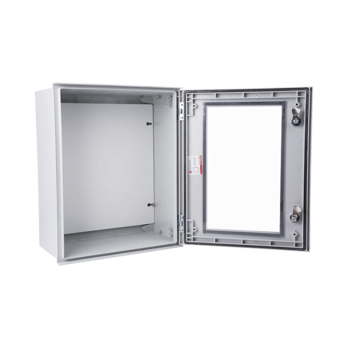 GABINETE DE POLIÉSTER IP66 PUERTA TRANSPARENTE, USO EN INTEMPERIE (400 X 500 X 200 MM) CON PLACA TRASERA INTERIOR (INCLUYE CHAPA Y LLAVE).-Gabinetes para Exterior-PRECISION-Bsai Seguridad & Controles