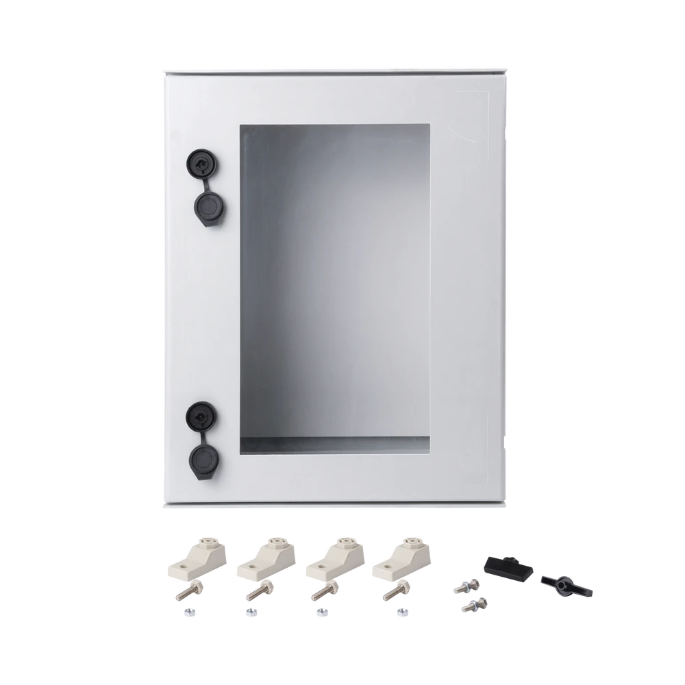 GABINETE DE POLIÉSTER IP66 PUERTA TRANSPARENTE, USO EN INTEMPERIE (400 X 500 X 200 MM) CON PLACA TRASERA INTERIOR (INCLUYE CHAPA Y LLAVE).-Gabinetes para Exterior-PRECISION-Bsai Seguridad & Controles