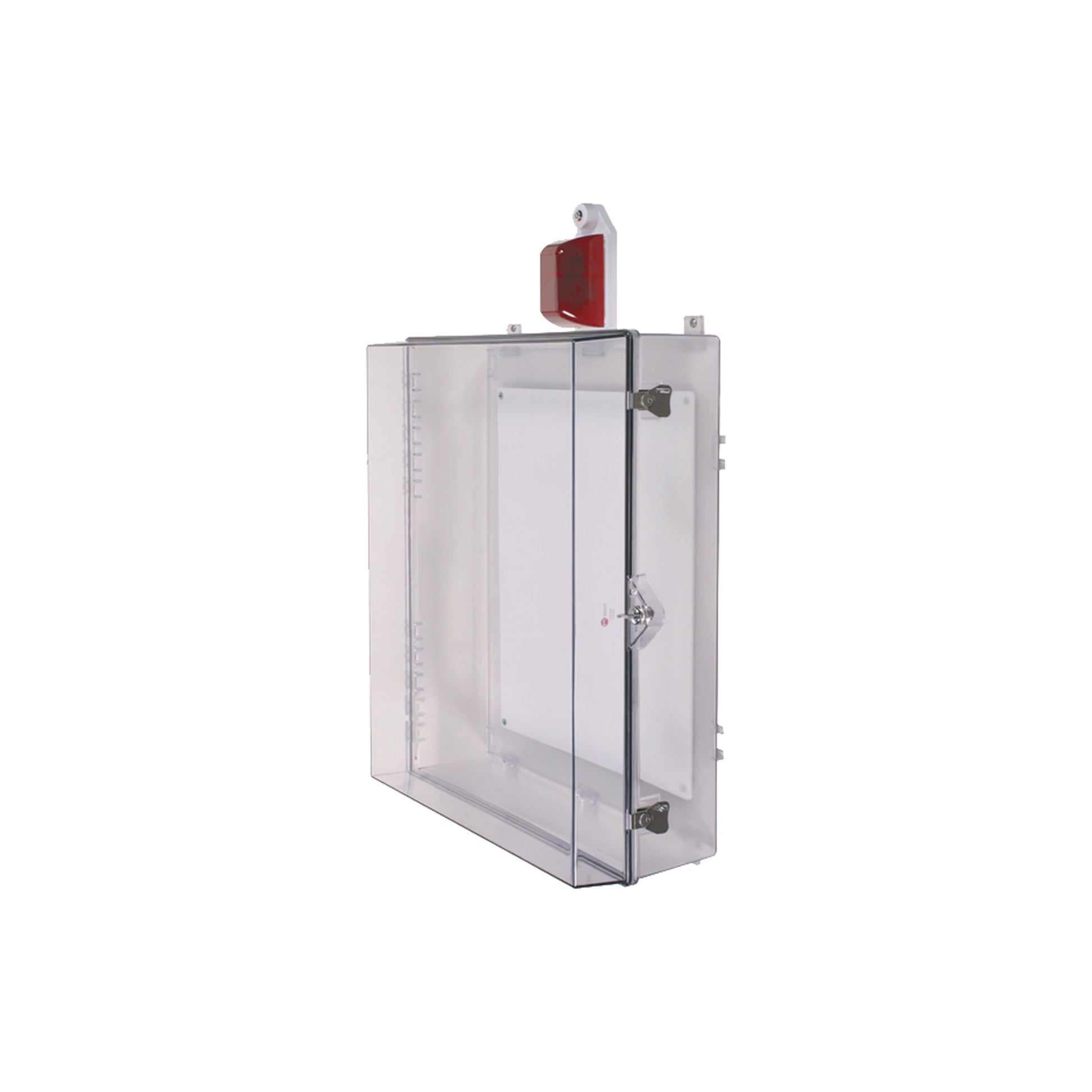 GABINETE GRANDE DE POLICARBONATO TRANSPARENTE SÚPER RESISTENTE CON SIRENA/ESTROBO Y CERRADURA CON LLAVE-Gabinetes y Carcasas-STI-Bsai Seguridad & Controles