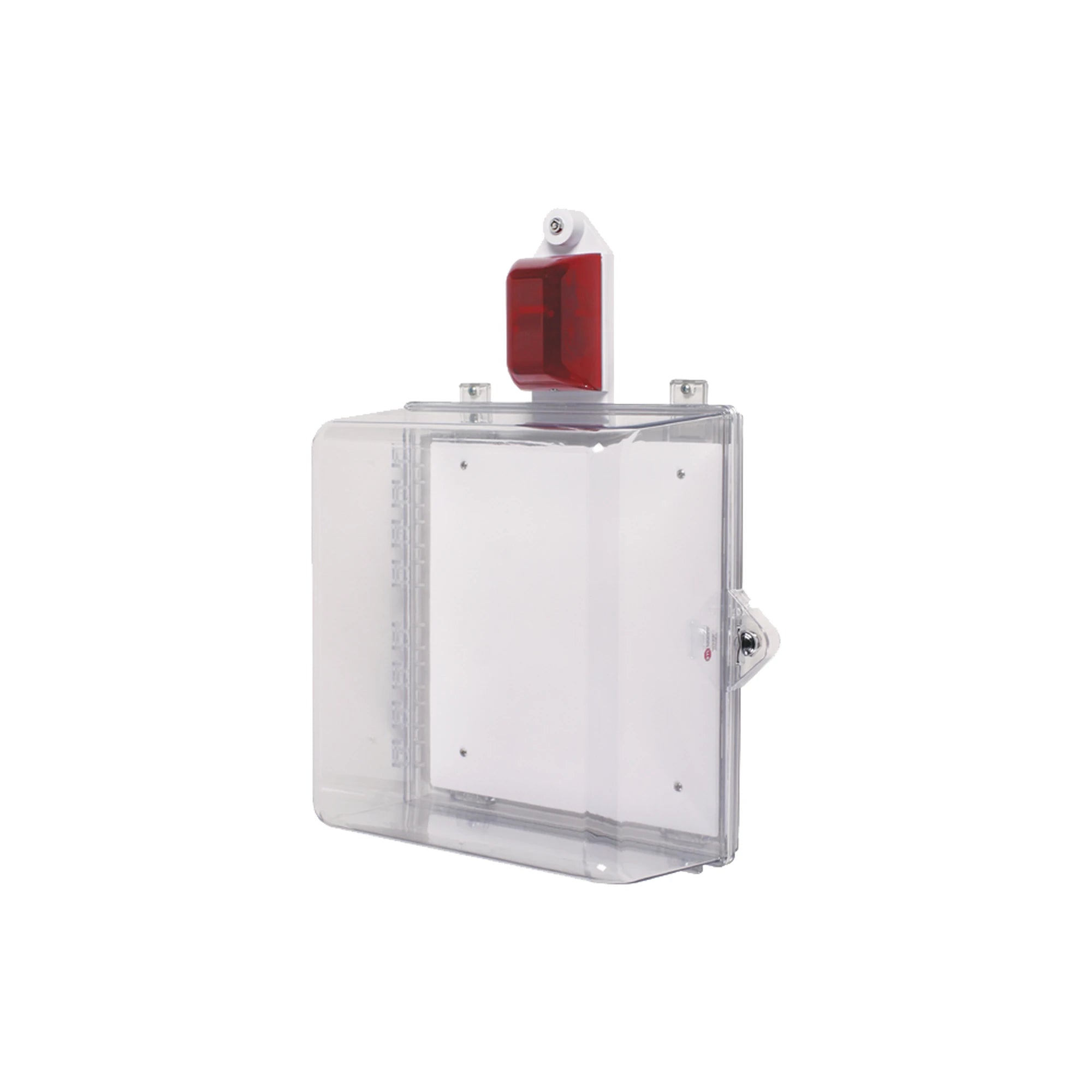 GABINETE MEDIANO DE POLICARBONATO TRANSPARENTE SÚPER RESISTENTE CON SIRENA/ESTROBO Y CERRADURA MANUAL-Gabinetes y Carcasas-STI-Bsai Seguridad & Controles