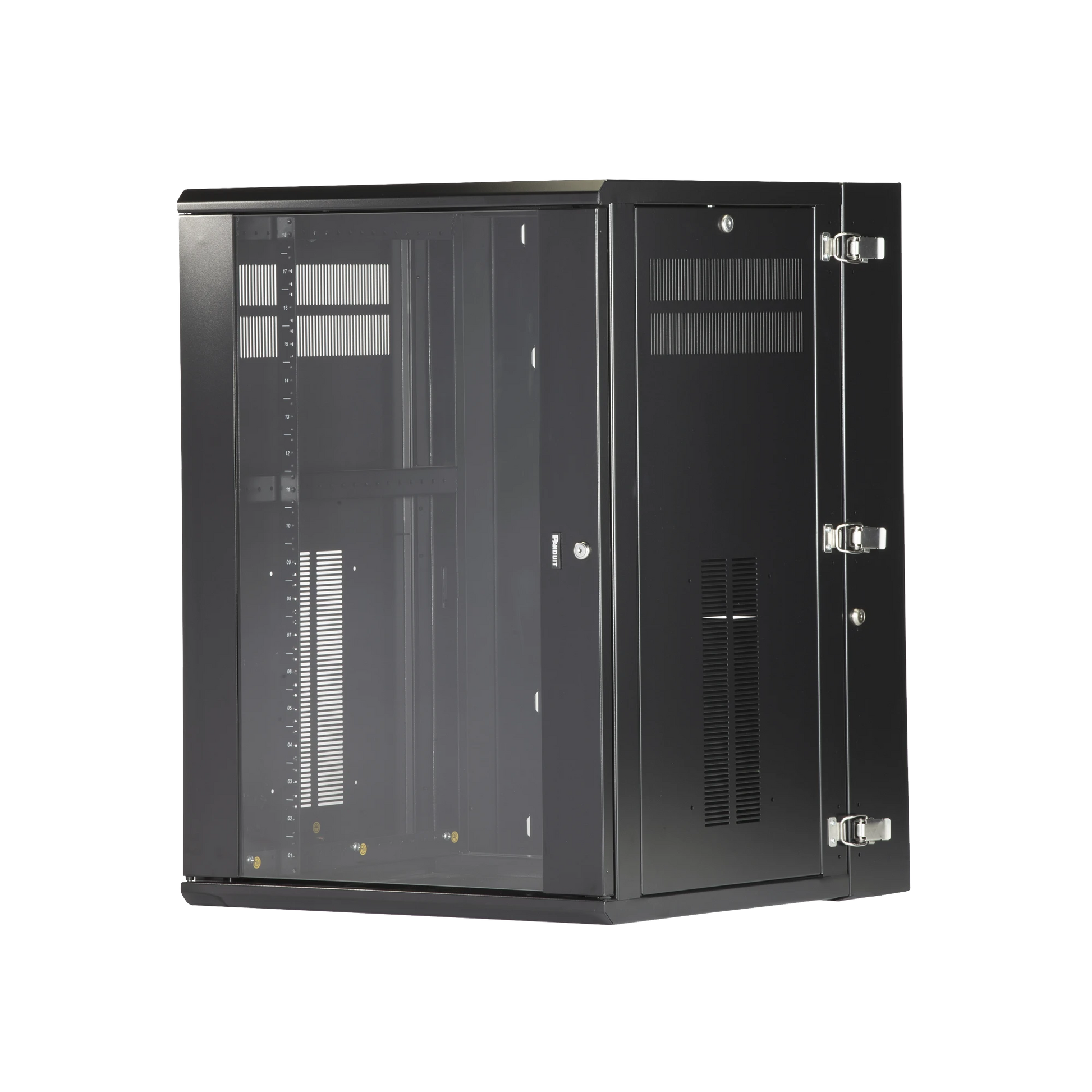 GABINETE PANZONE DE MONTAJE EN PARED, DE 19IN, PUERTA CON VENTANA DE SEGURIDAD, 18 UR, 635MM DE PROFUNDIDAD, COLOR NEGRO-Racks y Gabinetes-PANDUIT-Bsai Seguridad & Controles