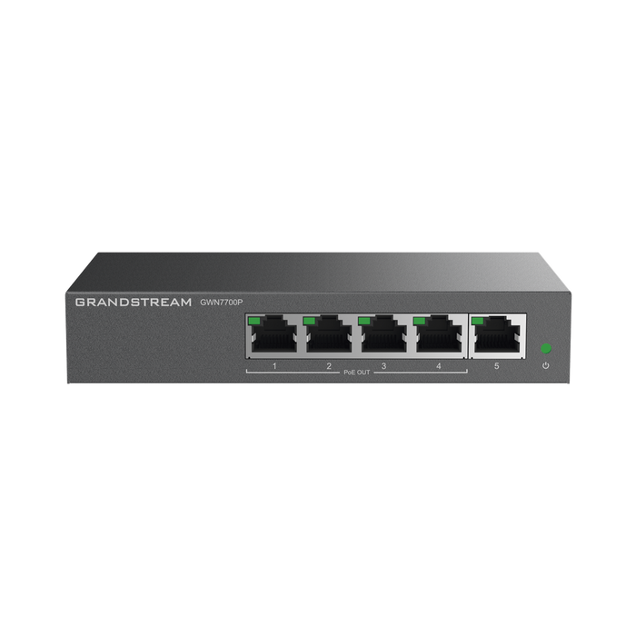 Switch PoE+ Gigabit No Administrable / 5 puertos 10/100/1000 Mbps / 4 puertos PoE+ / hasta 60W-Routers-Firewalls-Balanceadores-GRANDSTREAM-GWN7700P-Bsai Seguridad & Controles