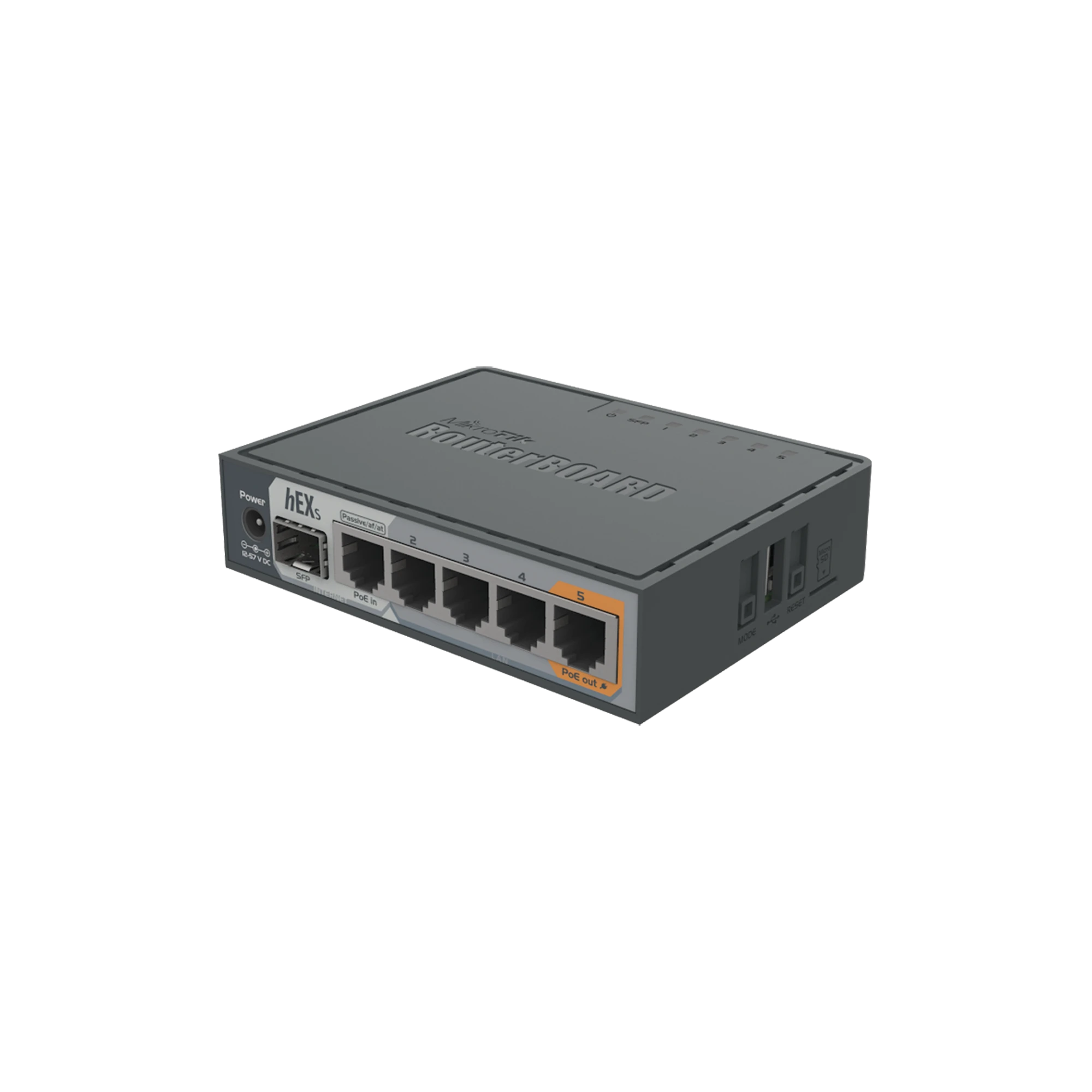 (HEX S) ROUTER DUAL CORE, 5 PUERTOS GIGABIT, 1 PUERTO SFP, POE IN, POE OUT-Routers-Firewalls-Balanceadores-MIKROTIK-Bsai Seguridad & Controles
