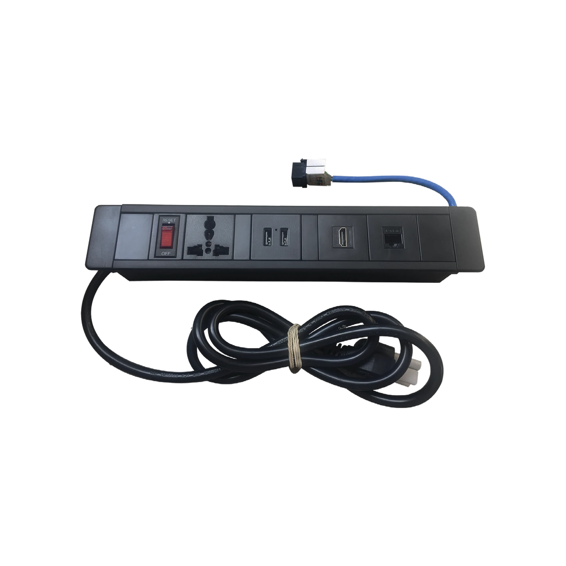 HUB PARA ESCRITORIO COLOR NEGRO, CON 1 PUERTO HDMI HEMBRA-HEMBRA, 1 CONECTOR RJ45 CAT6, 2 PUERTOS USB 5V DC /2 A, Y 1 CONTACTO ELÉCTRICO UNIVERSAL-Cajas Superficiales-THORSMAN-Bsai Seguridad & Controles