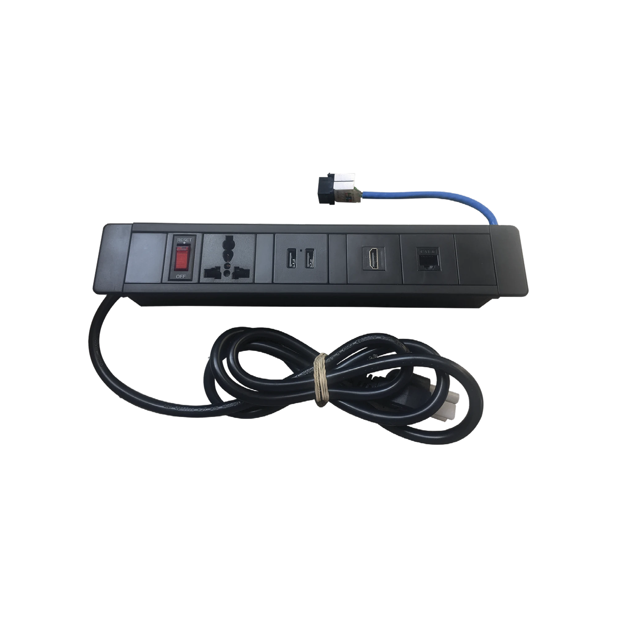 HUB PARA ESCRITORIO COLOR NEGRO, CON 1 PUERTO HDMI HEMBRA-HEMBRA, 1 CONECTOR RJ45 CAT6, 2 PUERTOS USB 5V DC /2 A, Y 1 CONTACTO ELÉCTRICO UNIVERSAL-Cajas Superficiales-THORSMAN-Bsai Seguridad & Controles