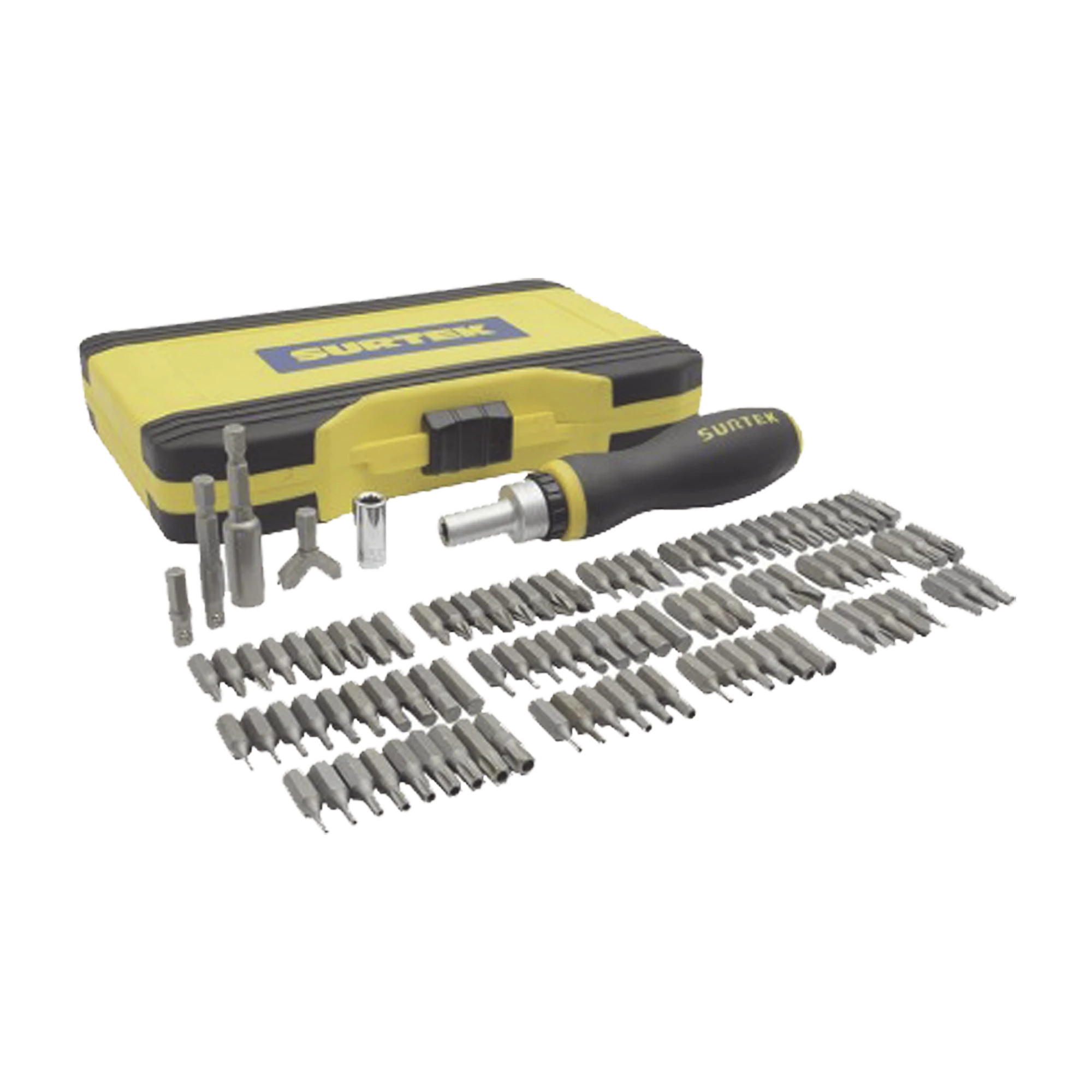 JUEGO DE 101 PUNTAS INTERCAMBIABLES CON ACCESORIOS EN JUEGO, INCLUYE DESTORNILLADOR TIPO MATRACA.-Herramientas-SURTEK-Bsai Seguridad & Controles