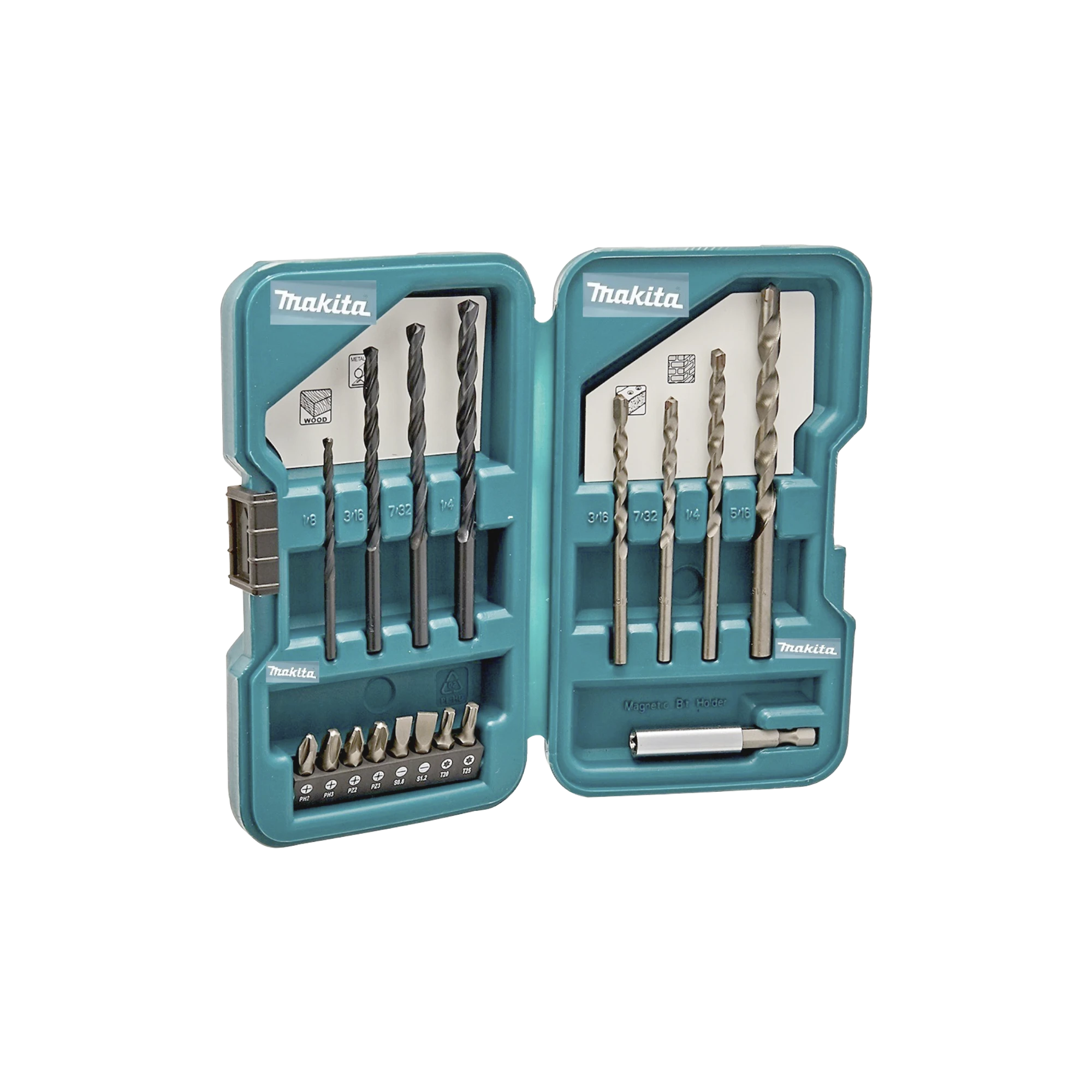 JUEGO DE ACCESORIOS MULTIPROPÓSITO 17 PIEZAS PARA METAL, CONCRETO, MADERA Y PUNTAS PARA ATORNILLAR.-Herramientas-MAKITA-Bsai Seguridad & Controles