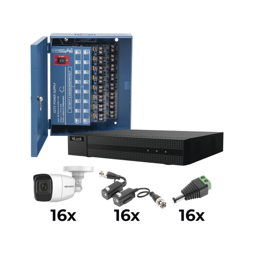 KIT TURBOHD 1080P / DVR 16 CANALES / 16 CÁMARAS BALA POLICARBONATO CON MICROFONO (EXTERIOR 2.8 MM) / TRANSCEPTORES / CONECTORES / FUENTE DE PODER PROFESIONAL-Kits Sistemas Completos-EPCOM-KESTX8T16BGP/A-Bsai Seguridad & Controles