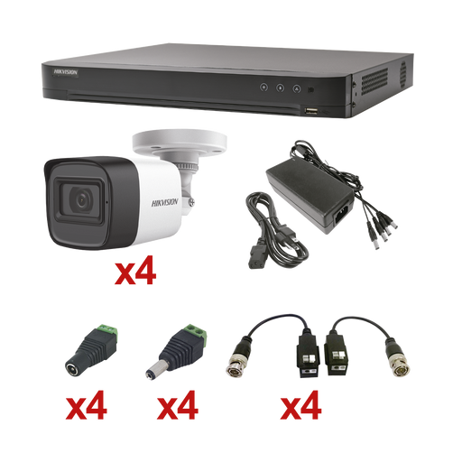 KIT TURBOHD 1080P / DVR 4 CANALES / 4 CÁMARAS BALA (EXTERIOR 2.8 MM) / TRANSCEPTORES / CONECTORES / FUENTE DE PODER PROFESIONAL-Kits Cámaras de Seguridad-HIKVISION-KH1080P4BW-Bsai Seguridad & Controles