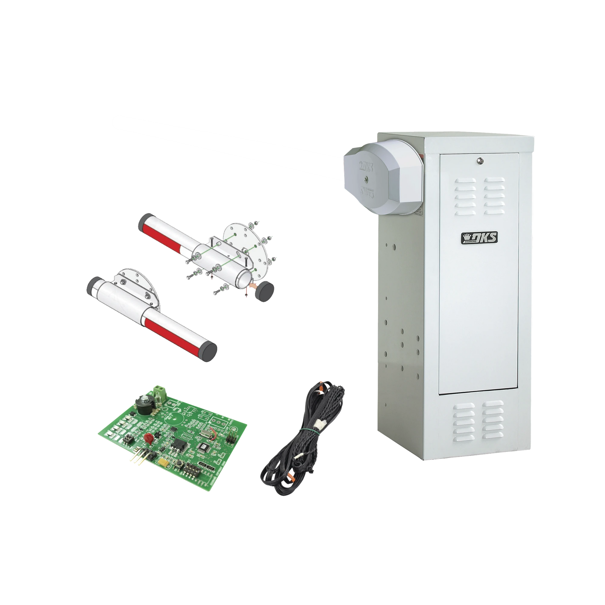 KIT BARRERA 1601 BLANCA / MÁSTIL DE ALUMINIO 4 METROS/INCLUYE: SENSOR DE MASA Y LOOP.-Acceso Vehicular-DKS DOORKING-Bsai Seguridad & Controles