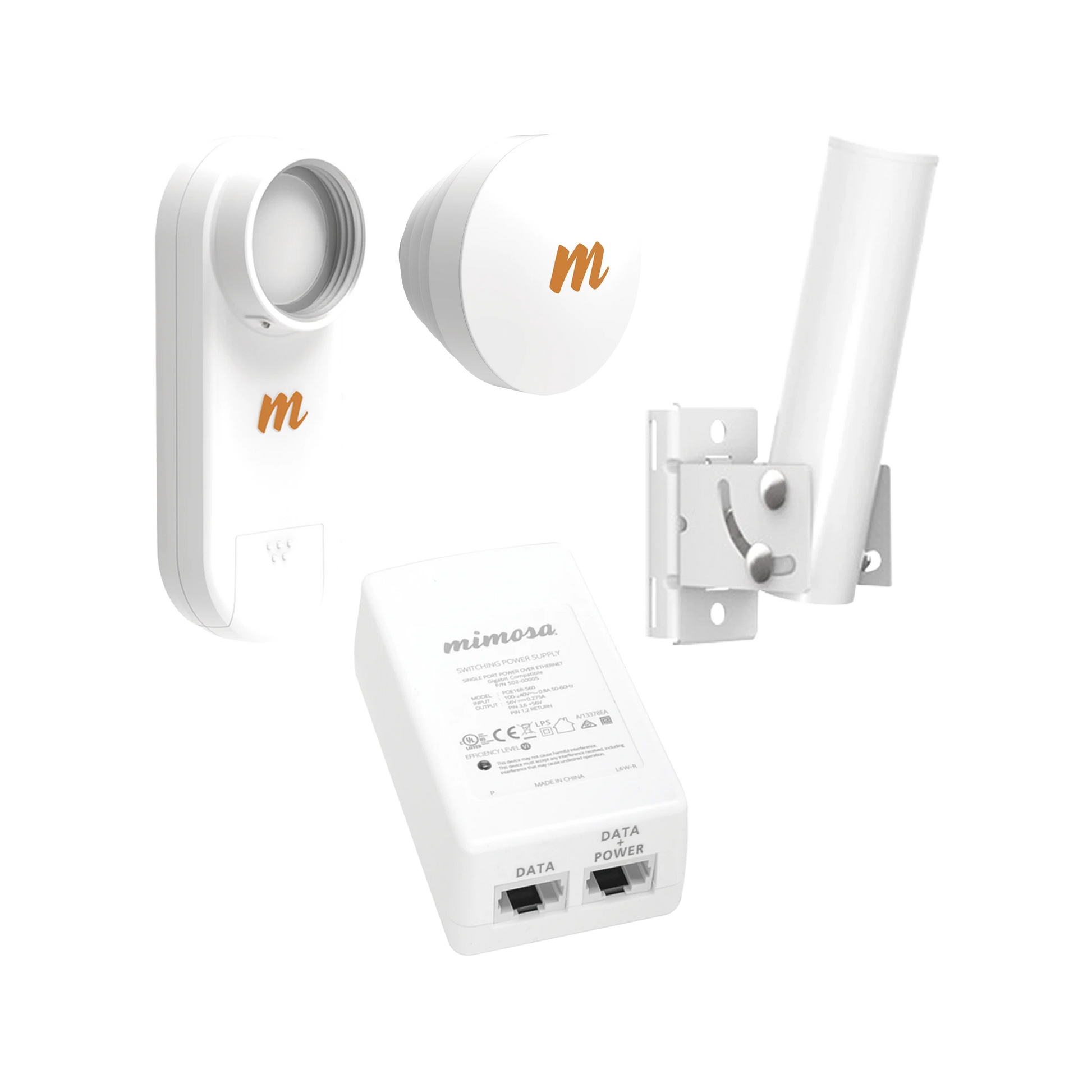 KIT DE RADIOS C5X, RANGO DE FRECUENCIA EXTENDIDA (4.9 A 6.4 GHZ), INCLUYE INYECTOR POE, MONTAJE UNIVERSAL PARA TUBO O POSTE Y UNA ANTENA DE 16 DBI-Enlaces PtP y PtMP-MIMOSA NETWORKS-Bsai Seguridad & Controles