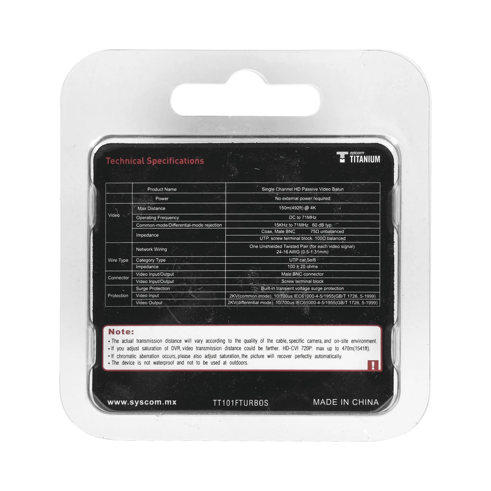 KIT DE TRANSCEPTORES (BALUNS) CON TERMINALES TIPO TORNILLO, TURBOHD HASTA 4K / 5 MP / HD-TVI/HD-CVI/AHD/CVBS / COAXITRON/AUDIO POR COAXITRON/CONECTOR 100% COBRE / CON CABLE RF BLINDADO-Accesorios Videovigilancia-EPCOM TITANIUM-Bsai Seguridad & Controles
