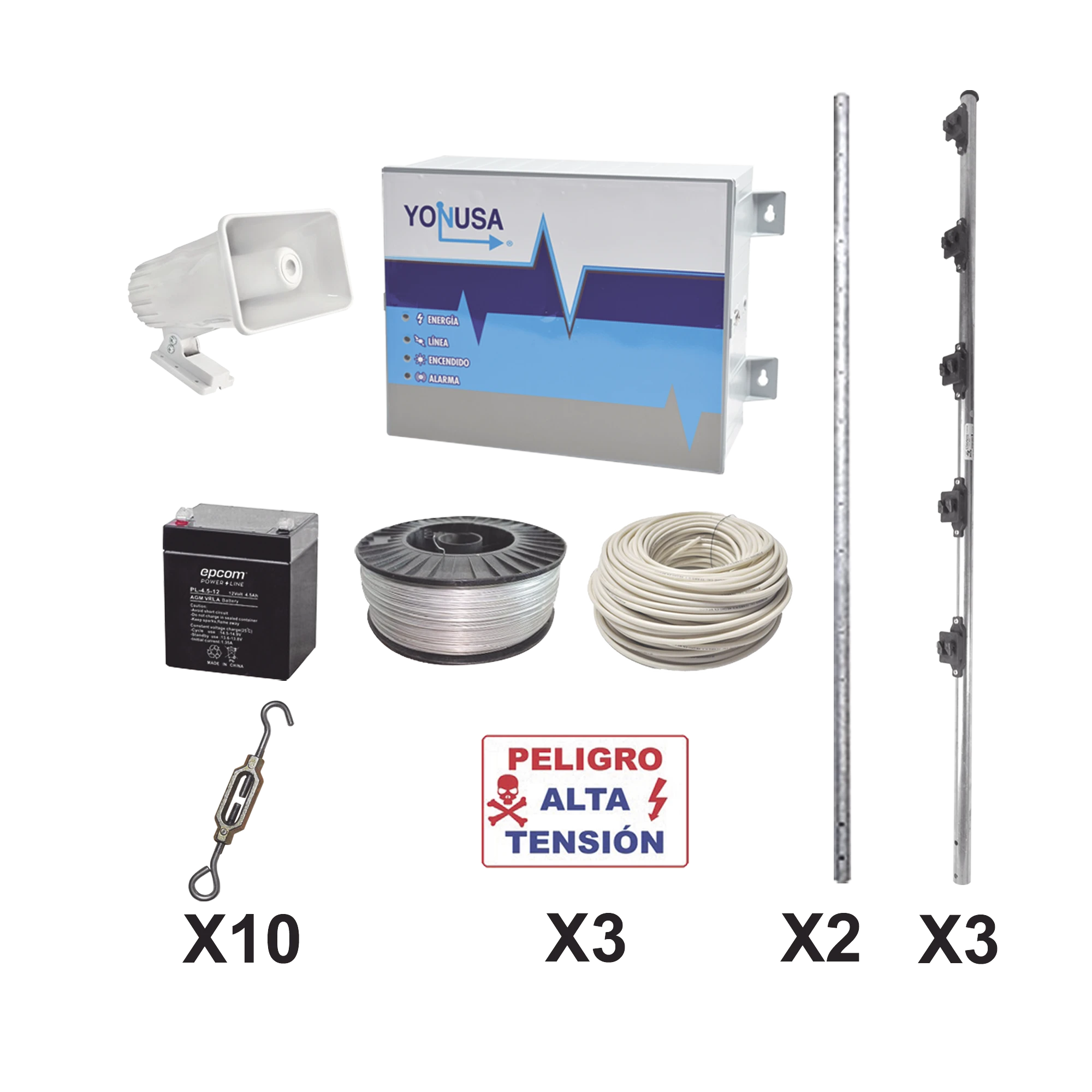 KIT ESENCIAL PARA 25MTS PERIMETRALES DE CERCO ELÉCTRICO PARA PROTECCIÓN DE ROBOS EN CASAS, NEGOCIOS, BODEGAS,ETC.-Cercas Eléctricas-YONUSA-Bsai Seguridad & Controles
