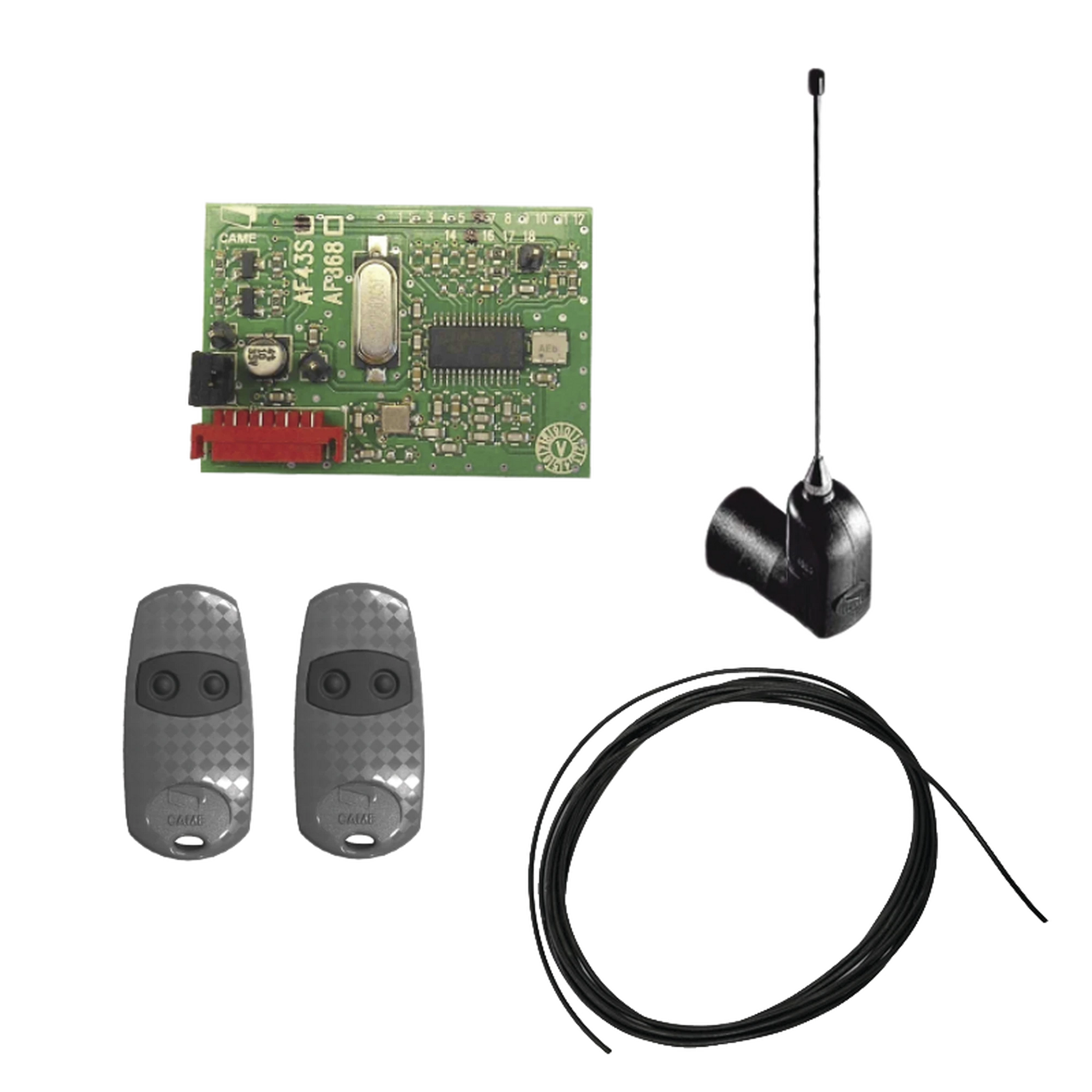 KIT RECEPTOR INALÁMBRICO CON ANTENA / HASTA 45M EN LINEA DE VISTA / INCLUYE DOS CONTROLES Y 3 METROS DE CABLE RG58 PARA LA ANTENA-Acceso Vehicular-CAME-Bsai Seguridad & Controles
