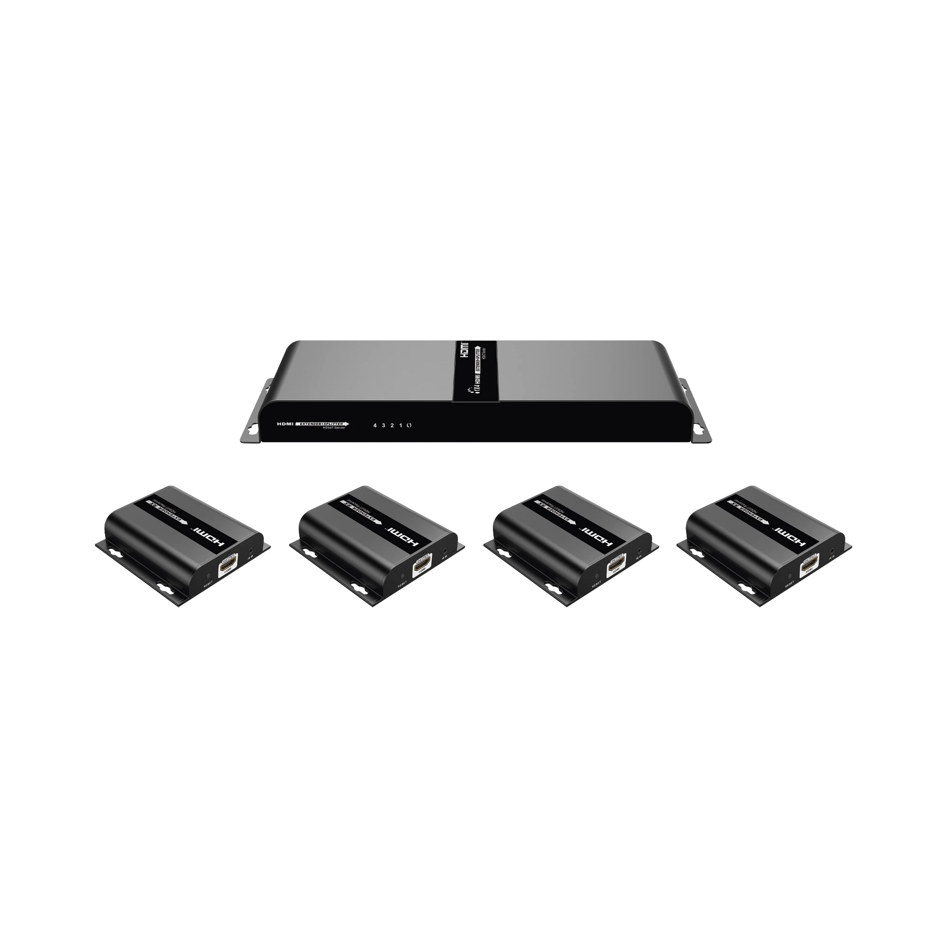 KIT @ 1080P, DIVISOR HDMI ; 1 X 4 SOBRE CABLE CAT6 HASTA 120 METROS, CON IR-Accesorios Videovigilancia-EPCOM TITANIUM-Bsai Seguridad & Controles