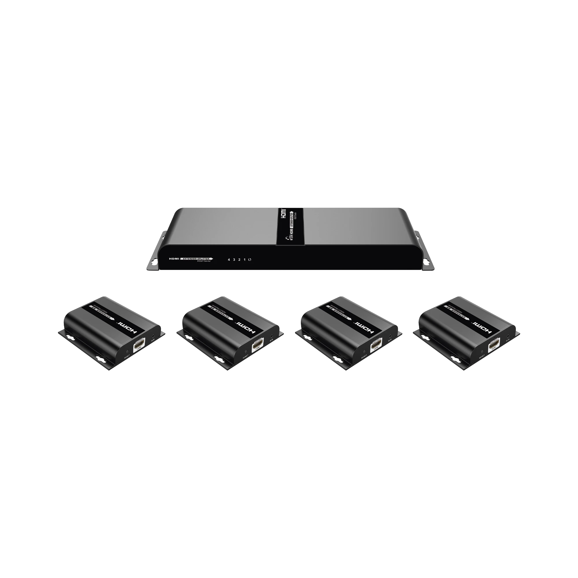 KIT @ 1080P, DIVISOR HDMI ; 1 X 4 SOBRE CABLE CAT6 HASTA 120 METROS, CON IR-Accesorios Videovigilancia-EPCOM TITANIUM-Bsai Seguridad & Controles