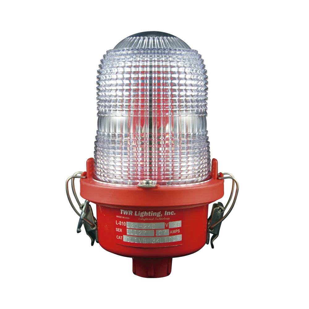 LÁMPARA DE OBSTRUCCIÓN ROJA, LUZ FIJA TIPO L-810, LED DE BAJA INTENSIDAD, (120 - 240 VCA).-Lámparas de Obstrucción-TWR-Bsai Seguridad & Controles