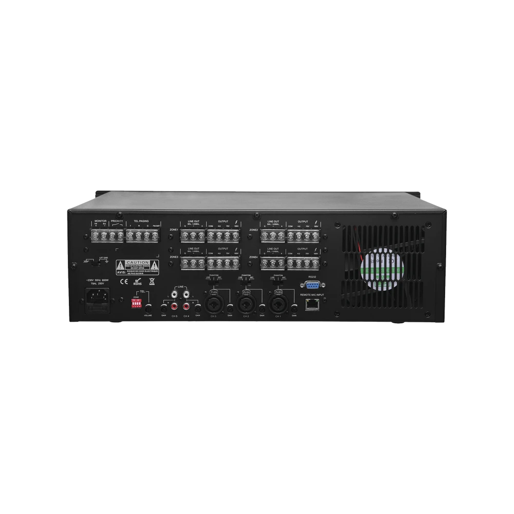 MEZCLADORA AMPLIFICADA DE 240W RMS / 4 CANALES / 5 ENTRADAS / MP3 TUNER USB/SD / 1 ENTRADA DE MICRÓFONO-Megafonia y Audioevacuacion-EPCOM PROAUDIO-Bsai Seguridad & Controles