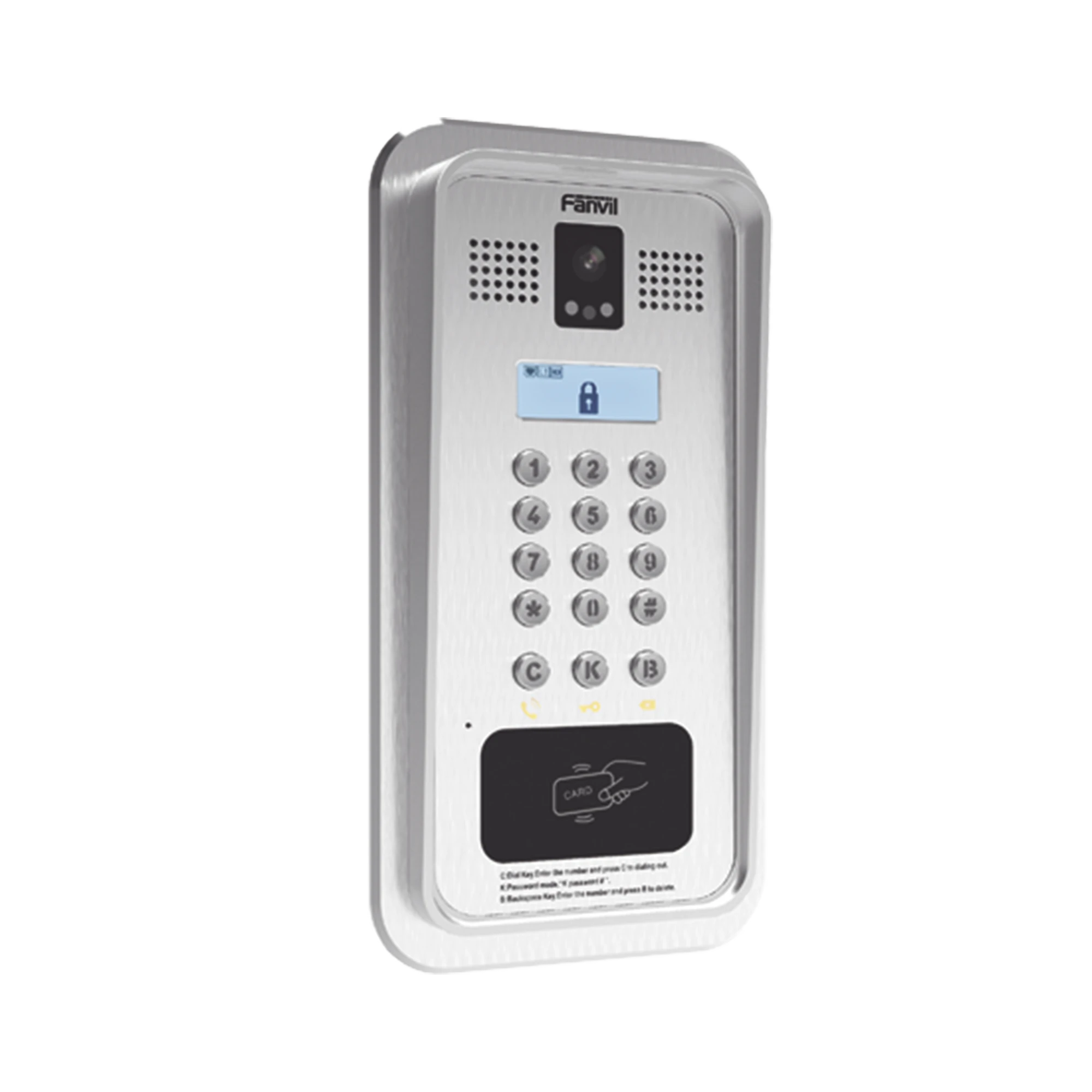 MULTI APARTAMENTO IP, SIP CON CÁMARA Y PANTALLA LCD, 2 RELEVADORES INTEGRADOS, ONVIF Y LECTOR DE TARJETAS RFID (MIFARE), PUERTO WIEGAND.-VoIP y Telefonía IP-FANVIL-Bsai Seguridad & Controles