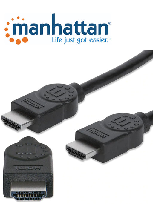 MANHATTAN 323215- CABLE HDMI DE ALTA VELOCIDAD DE 2 METROS/ 4K@30HZ/ MACHO A MACHO/ ARC/ HEC/ 3D/ BLINDADO/ NEGRO-HDMI-MANHATTAN-MAN2760002-Bsai Seguridad & Controles