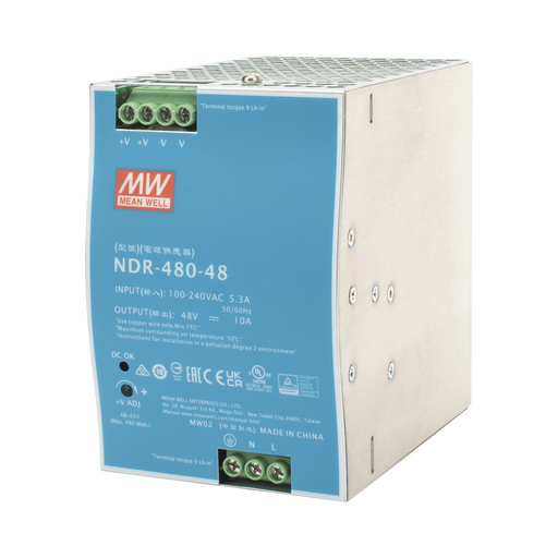 NDR-480-48 -- MEANWELL -- al mejor precio $ 2213.60 -- CCTV/Acceso/Intrusion,Energia 2022,Fuentes de Alimentacion,Fuentes de Poder,MEANWELL
