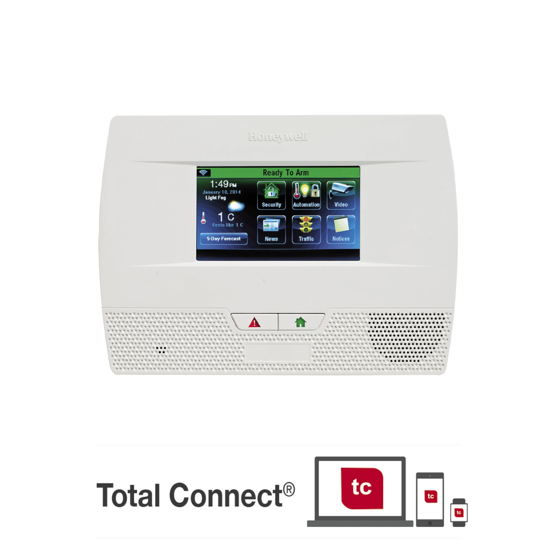 PANEL DE ALARMA INALAMBRICO AUTOCONTENIDO CON PANTALLA TOUCH L5210, INTEGRABLE A CASA INTELIGENTE USANDO SERVICIO DE TOTAL CONNECT-Honeywell Total Connect-HONEYWELL HOME RESIDEO-Bsai Seguridad & Controles