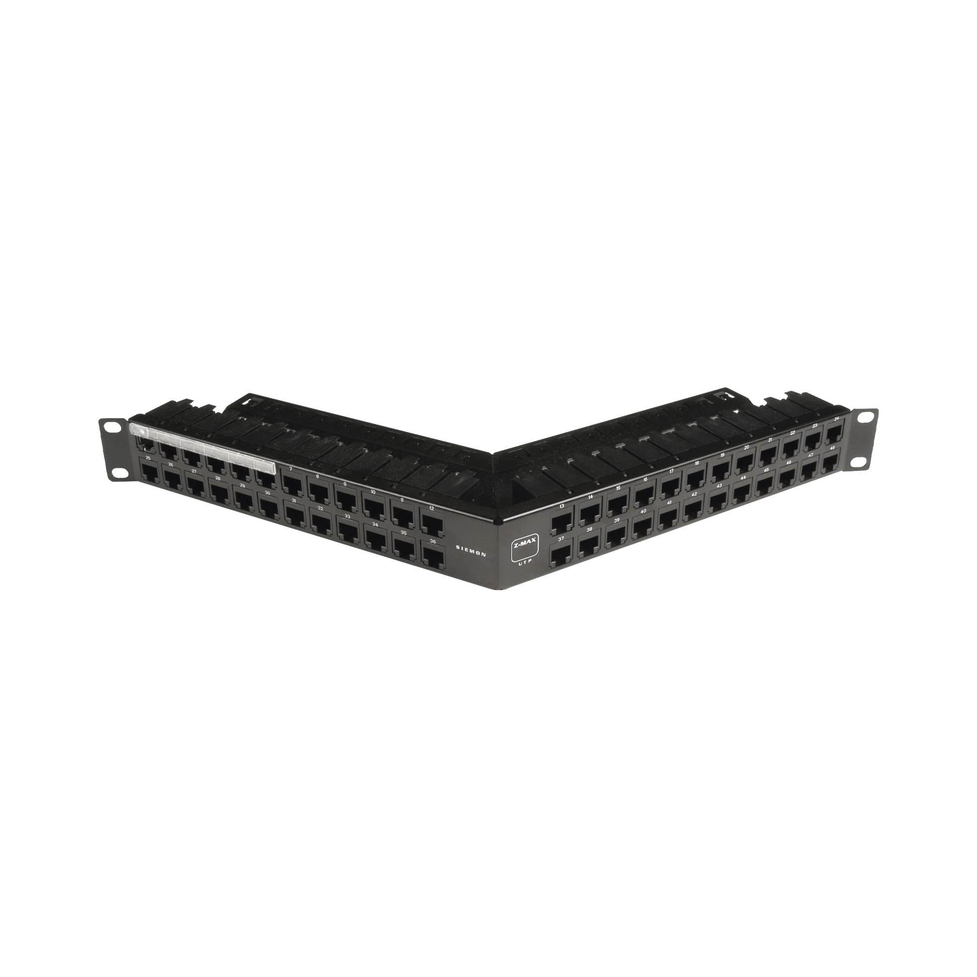 PATCH PANEL Z-MAX CATEGORIA 6A, BLINDADO, DE 48 PUERTOS, ANGULADO, 1UR-Patch Panels-SIEMON-Bsai Seguridad & Controles