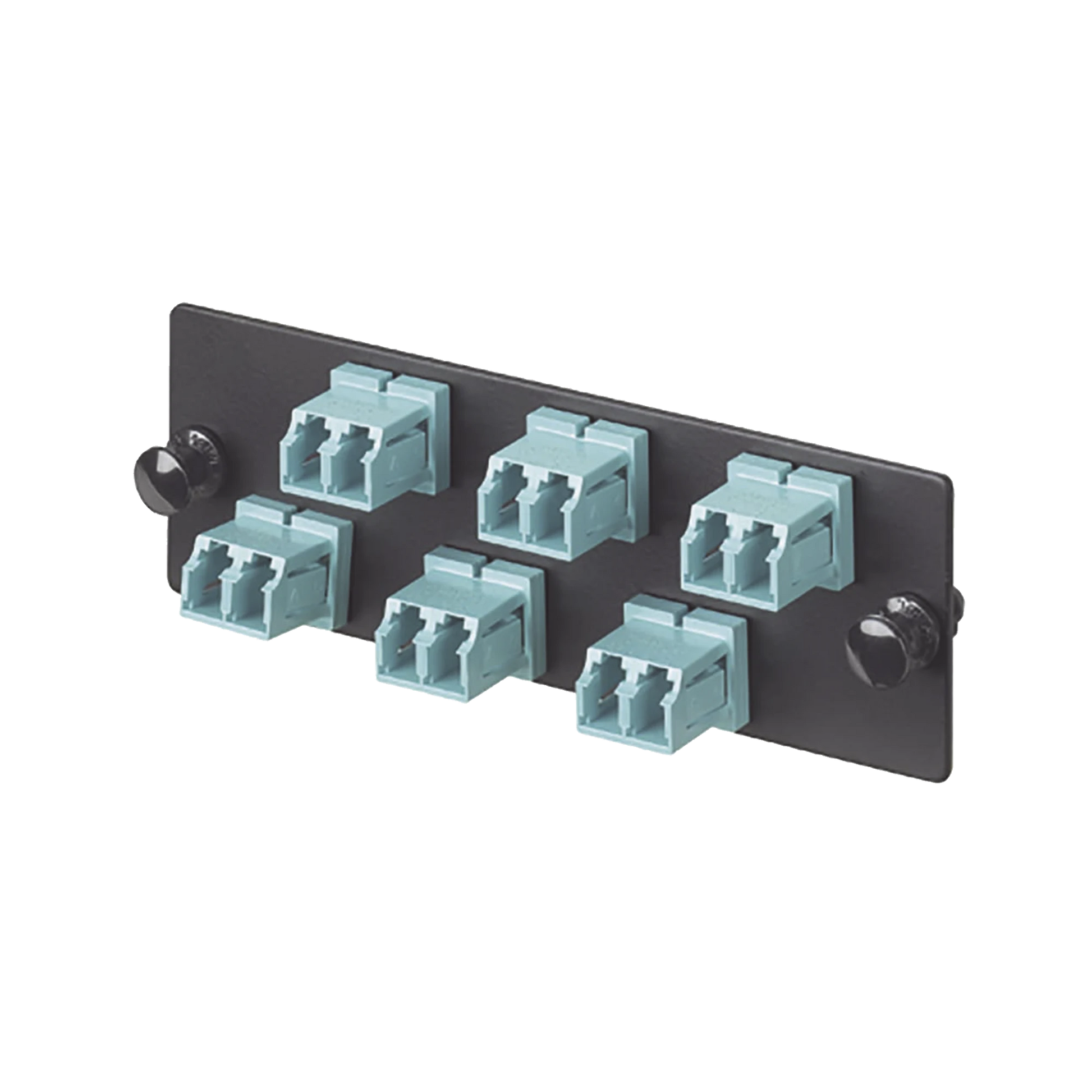 PLACA ACOPLADORA DE FIBRA OPTICA FAP, CON 6 CONECTORES LC DUPLEX (12 FIBRAS), PARA FIBRA MULTIMODO OM3/OM4, COLOR AQUA-Distribuidores de Fibra Optica-PANDUIT-Bsai Seguridad & Controles