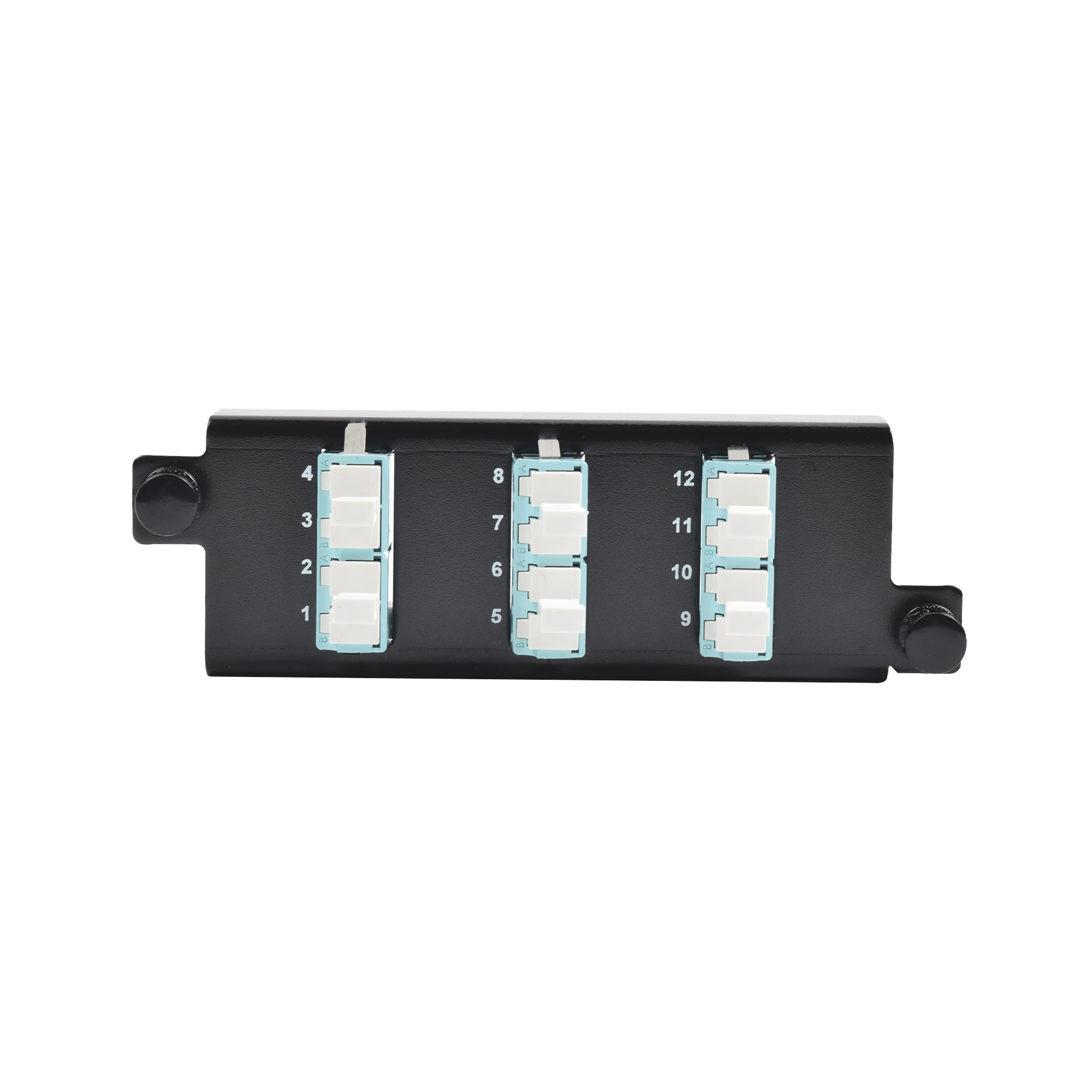 PLACA ACOPLADORA DE FIBRA OPTICA "PLUG AND PLAY", CON 6 CONECTORES LC DUPLEX (12 FIBRAS), PARA FIBRA MULTIMODO, AQUA-Distribuidores de Fibra Optica-SIEMON-Bsai Seguridad & Controles