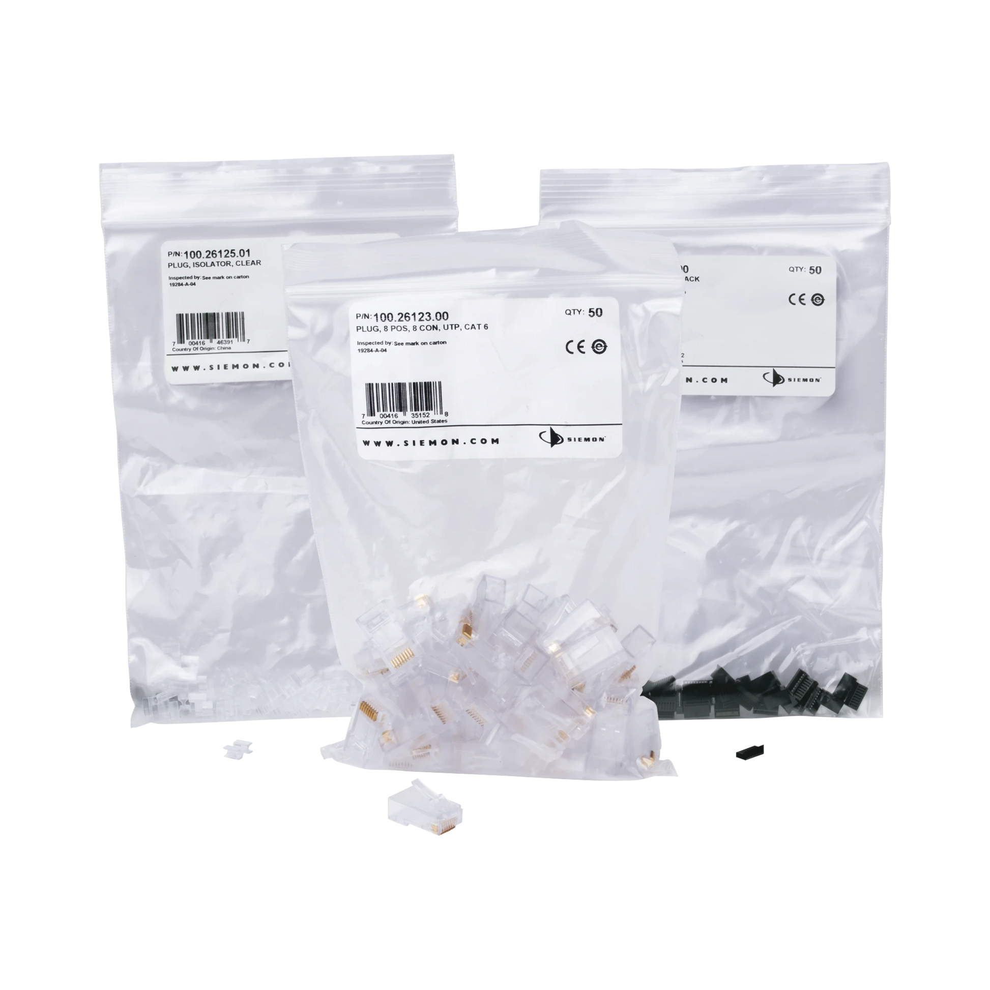 PLUG RJ45 CAT6, PARA CABLE UTP CALIBRE 23 A 26 AWG, CHAPADO EN ORO DE 50 MICRAS, BOLSA CON 50 PIEZAS-Jacks / Plugs-SIEMON-Bsai Seguridad & Controles