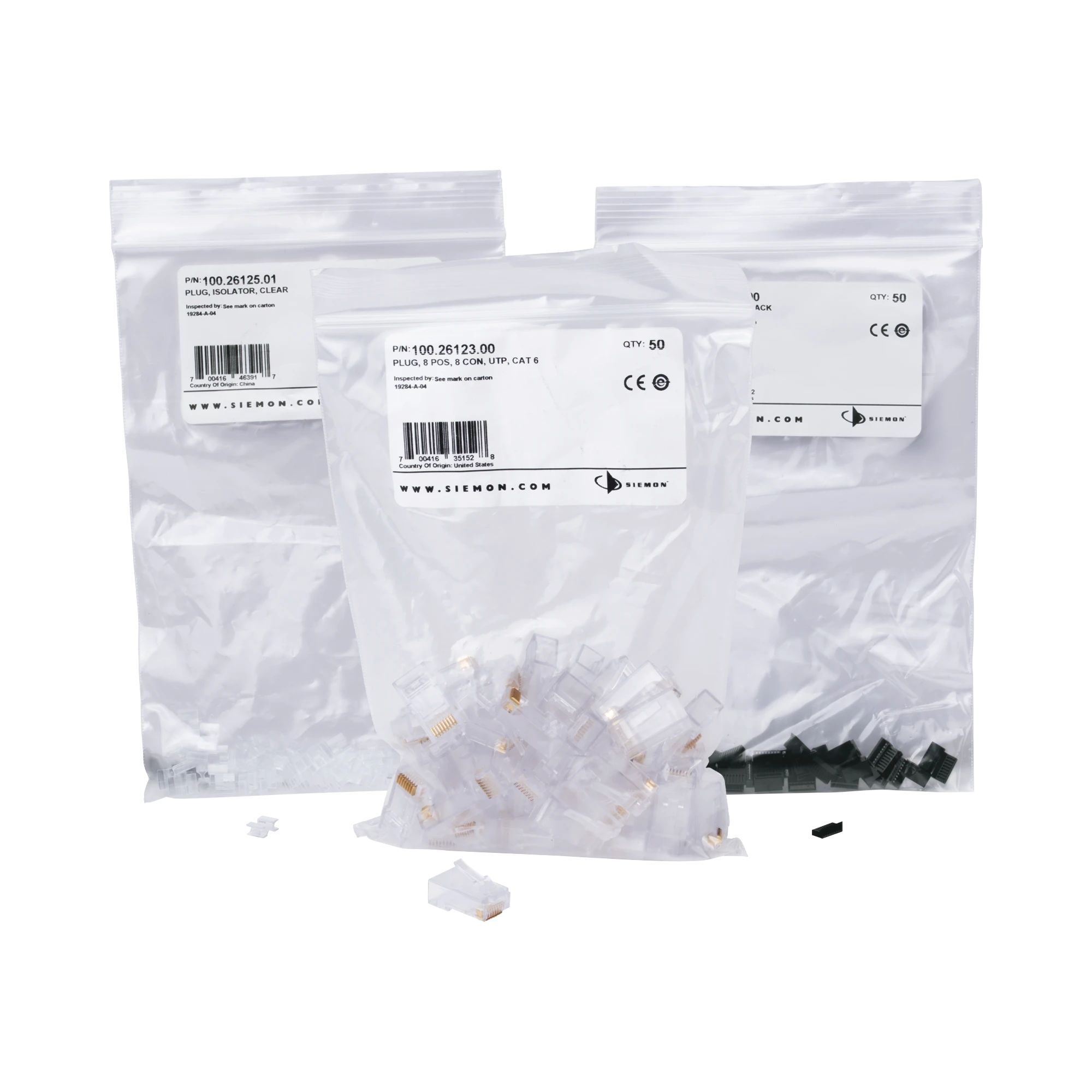 PLUG RJ45 CAT6, PARA CABLE UTP CALIBRE 23 A 26 AWG, CHAPADO EN ORO DE 50 MICRAS, BOLSA CON 50 PIEZAS-Jacks / Plugs-SIEMON-Bsai Seguridad & Controles