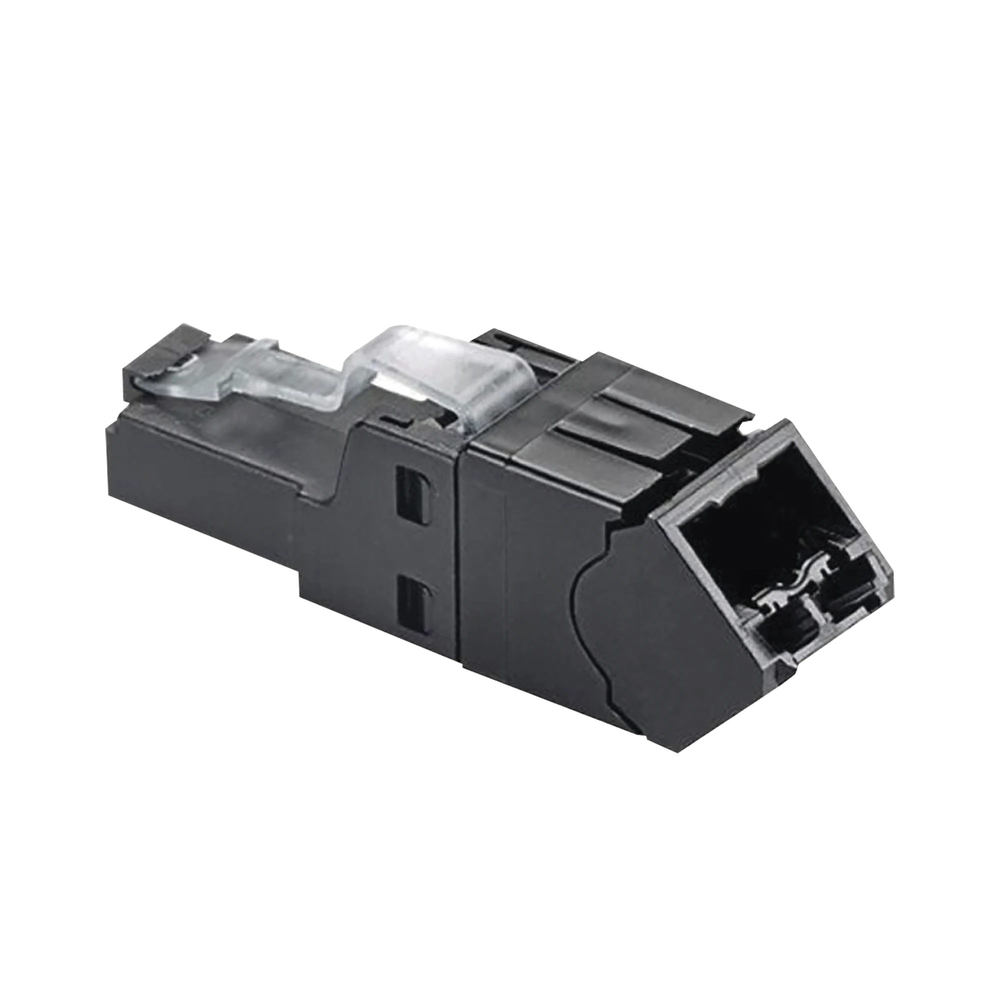 PLUG RJ45 UTP, INSTALACION ANGULADA 45 GRADOS, TERMINACION EN CAMPO CERTIFICABLE, COMPATIBLE CON CAT5E, CAT6 Y CAT6A, COLOR NEGRO-Jacks / Plugs-PANDUIT-Bsai Seguridad & Controles