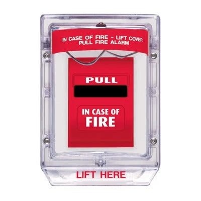 PROTECTOR DE POLICARBONATO SÚPER RESISTENTE PARA PALANCA DE INCENDIO TEXTO EN INGLES-Gabinetes y Carcasas-STI-Bsai Seguridad & Controles