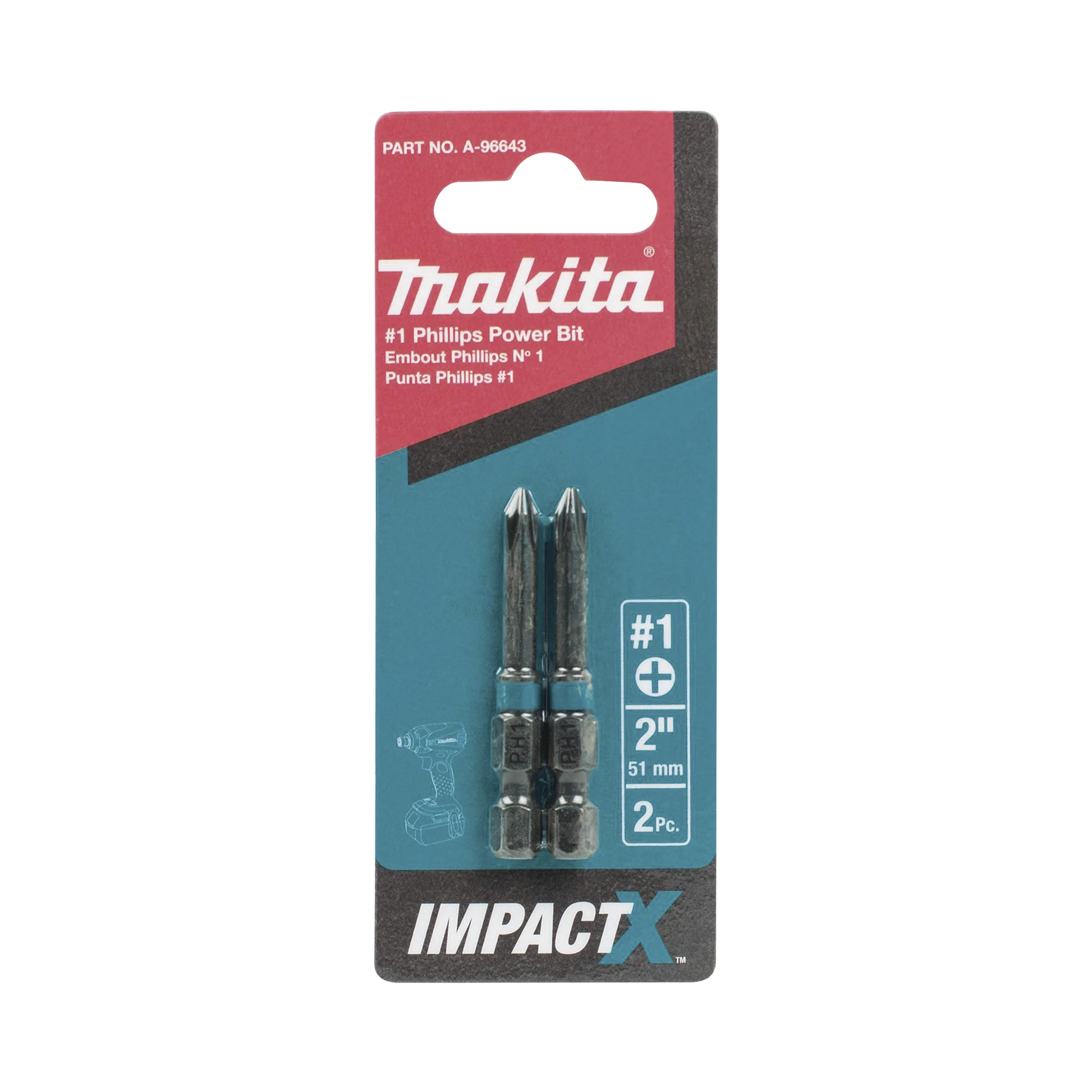 PUNTA PHILLIPS DE 2? (51MM) IMPACT-X PH1 BLISTER CON 2 PIEZAS-Herramientas-MAKITA-Bsai Seguridad & Controles