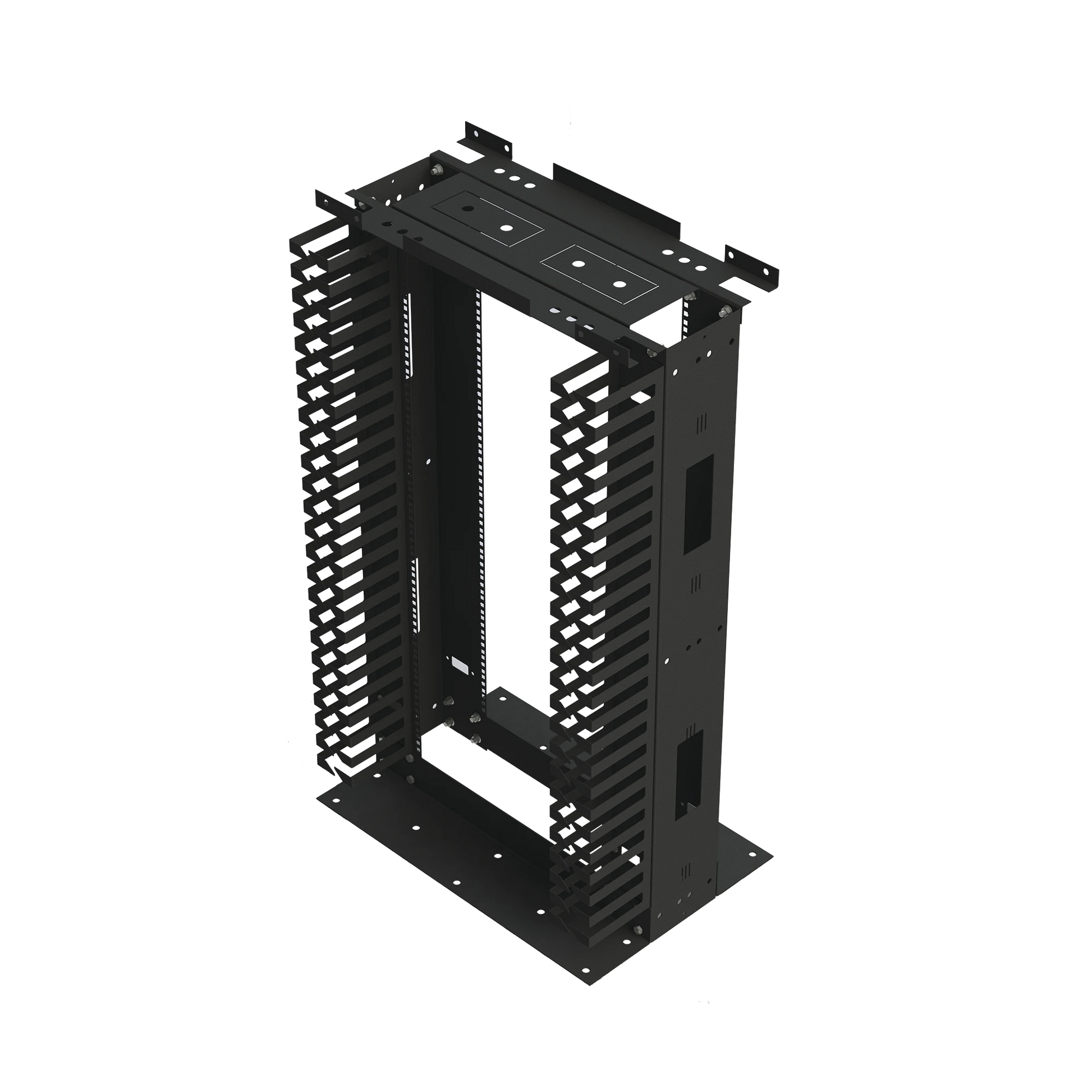 RACK DE ACERO DE 4FT X 19IN, 24UR CON ORGANIZADORES VERTICALES Y GUÍA SUPERIOR PARA CABLEADO.-Racks y Gabinetes-LINKEDPRO-Bsai Seguridad & Controles