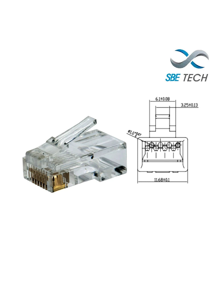 SBETECH PLUGRJ45C6- CONECTOR PLUG RJ45 PARA CABLE UTP / CAT 6 / PAQUETE 50 PIEZAS-Jacks y Plugs-SBE TECH-Bsai Seguridad & Controles