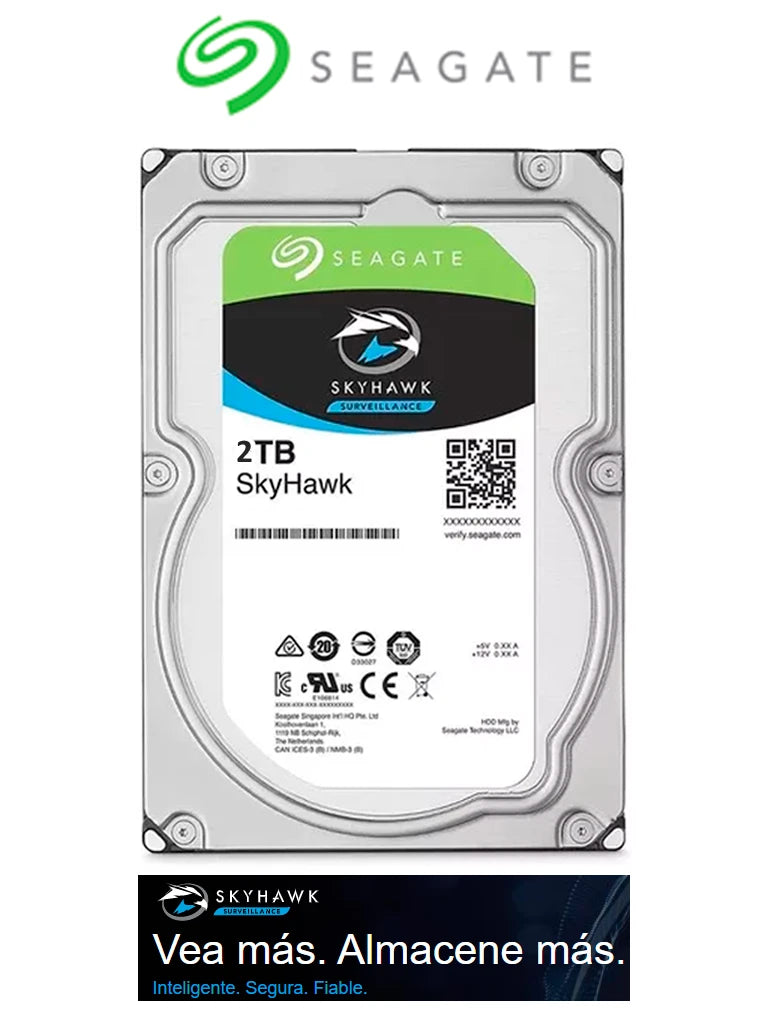 SEAGATE ST2000VX007- DISCO DURO DE 2TB/ SERIE SKYHAWK LITE/ RECOMENDADO PARA VIDEOVIGILANCIA/ HASTA 2 BAHÍAS/ HASTA 32 CÁMARAS/ 36 MESES DE GARANTÍA-Almacenamiento-SEAGATE-Bsai Seguridad & Controles