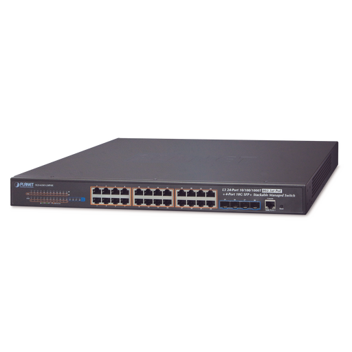 SWITCH ADMINISTRABLE L3 STACKING 10/100/1000T 24 PUERTOS POE802.3AT, 4 PUERTOS 10G SFP+ 370 W-Switches PoE-PLANET-SGS-6341-24P4X-Bsai Seguridad & Controles