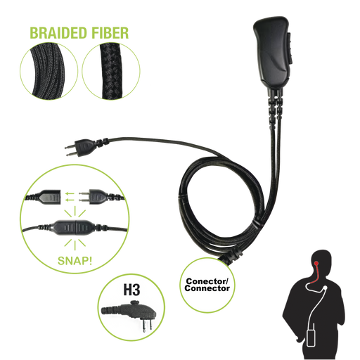 BRAIDED FIBER 1 CABLE LAPEL MIC W/ SNAP CONNECT FOR HYTERA CONNECTOR. SELECT DIFFERENT EARPHONES NOT INCLUDED-Accesorios para Hytera (HYT)-PRYME-SNP-1W-H3-BF-Bsai Seguridad & Controles