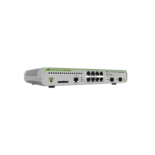 SWITCH ADMINISTRABLE CENTRECOM GS970M, CAPA 3 DE 8 PUERTOS 10/100/1000 MBPS + 2 PUERTOS SFP GIGABIT-Switches-ALLIED TELESIS-Bsai Seguridad & Controles