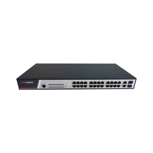 SWITCH ADMINISTRABLE DE 24 PUERTOS POE+ 100 MBPS / 2 PUERTOS SFP / 2 PUERTOS GIGABIT / 380 WATTS TOTAL-Switches PoE-HIKVISION-Bsai Seguridad & Controles