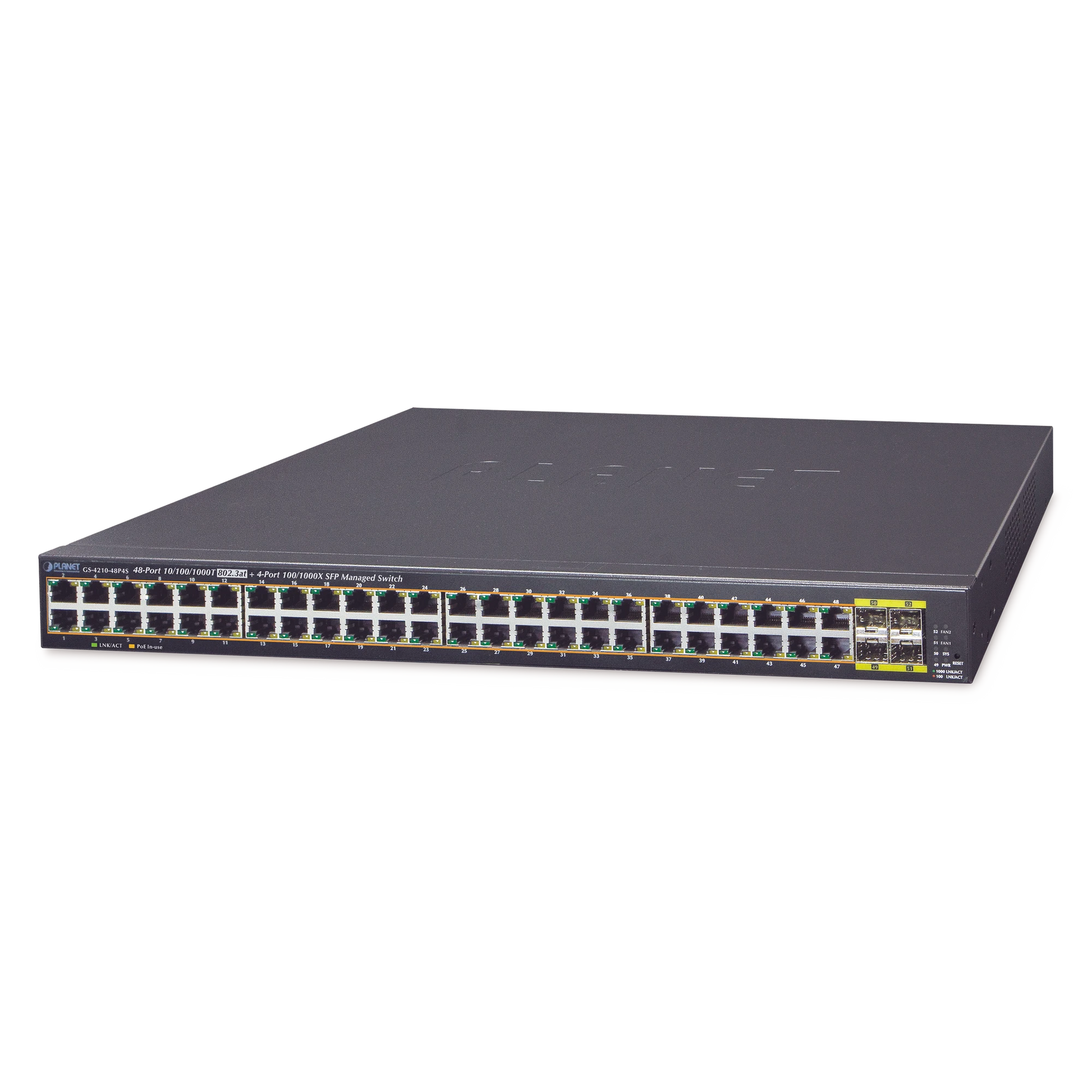 SWITCH ADMINISTRABLE DE 48-PUERTOS 10/100/1000T 802.3AT POE + 4-PUERTOS 100/1000BASE-X SFP / 440W-Switches PoE-PLANET-Bsai Seguridad & Controles