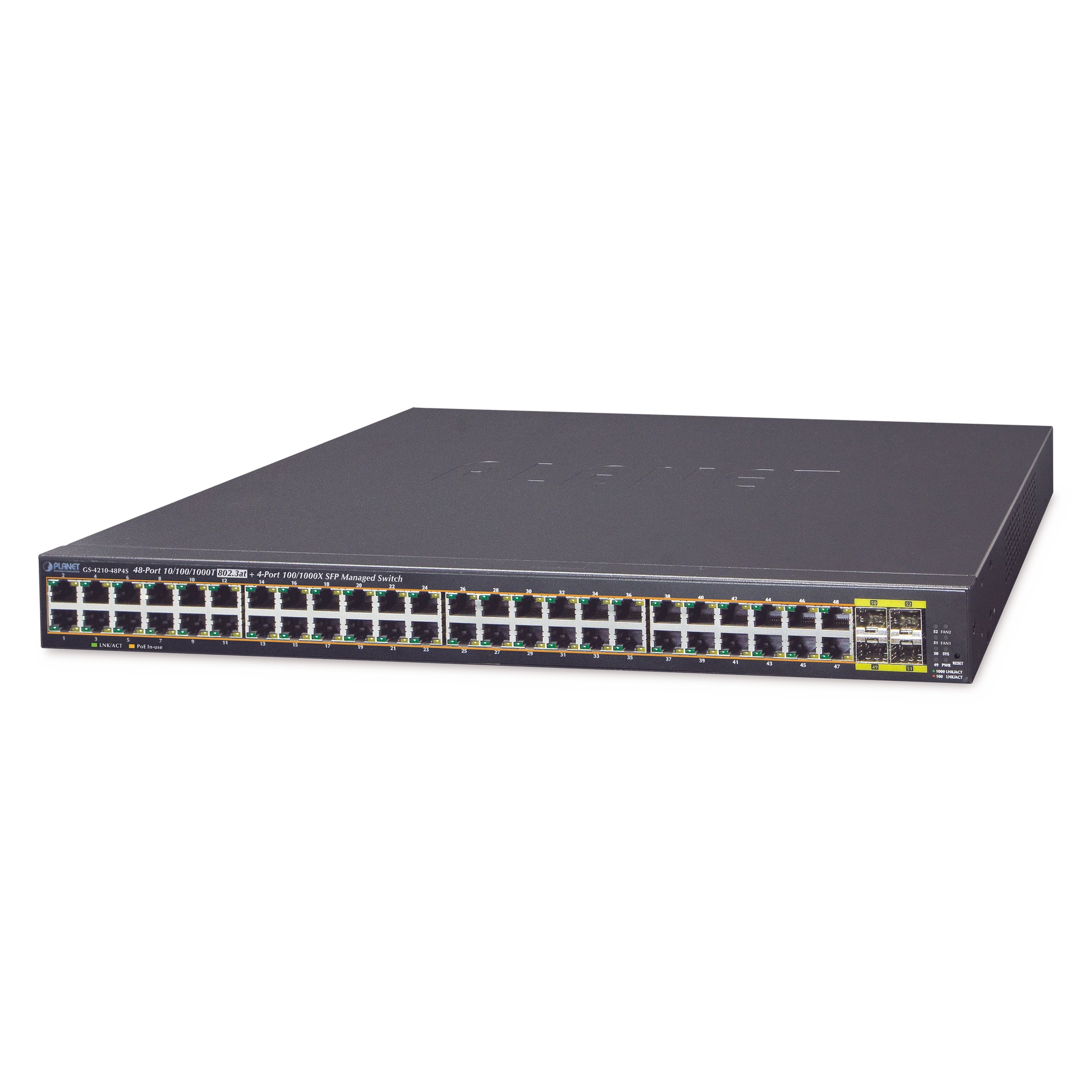 SWITCH ADMINISTRABLE DE 48-PUERTOS 10/100/1000T 802.3AT POE + 4-PUERTOS 100/1000BASE-X SFP / 440W-Switches PoE-PLANET-Bsai Seguridad & Controles