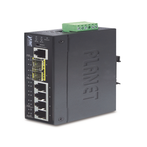 SWITCH ADMINISTRABLE INDUSTRIAL L2+ DE 4 PUERTOS 10/100/1000T + 2 PUERTOS SFP 100/1000X-Industrial-PLANET-Bsai Seguridad & Controles